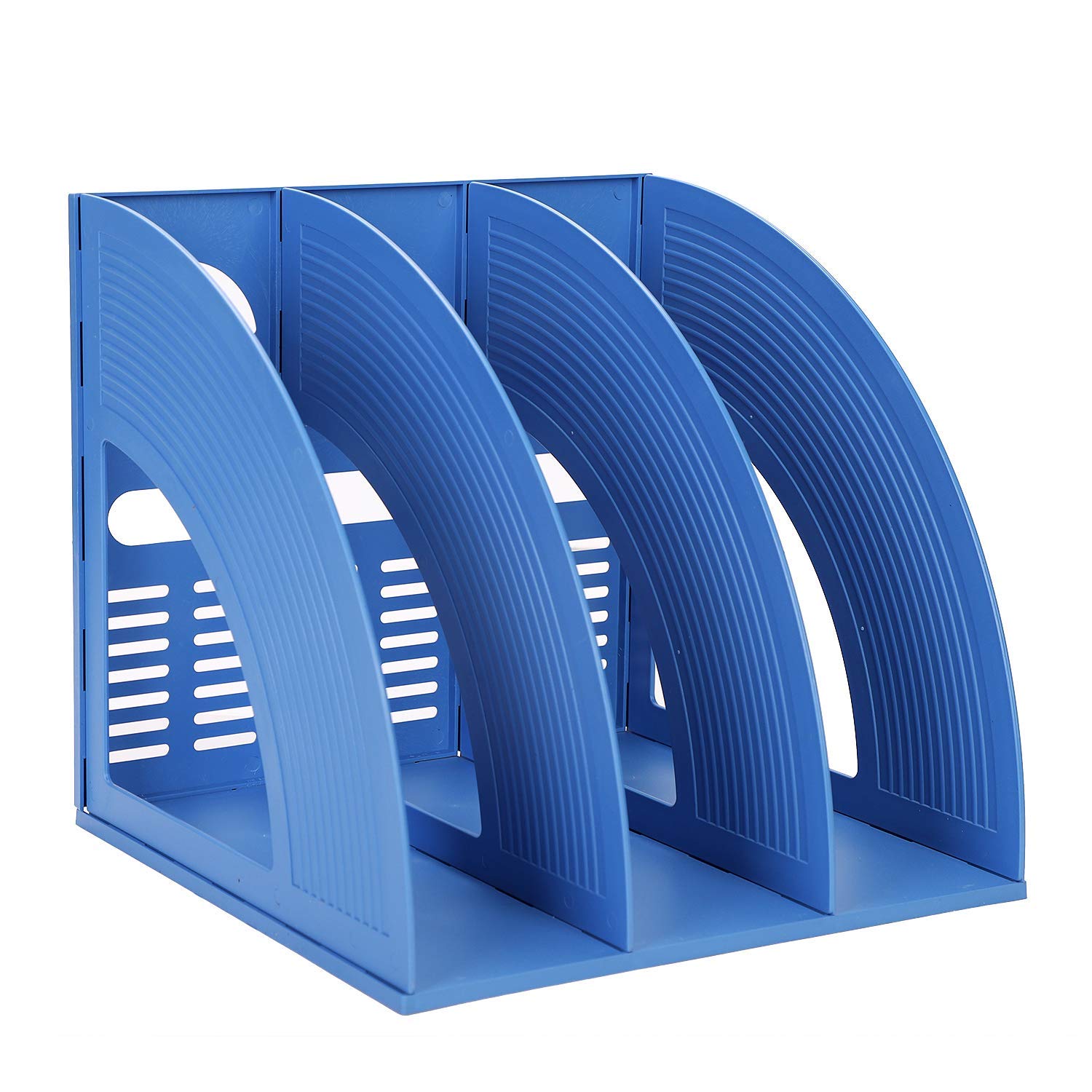 Sturdy Plastic Magazine File Holder - 3 Section Vertical Desktop Organizer for Books, Folders & Documents - Blue | Office, Home & School Storage Solution