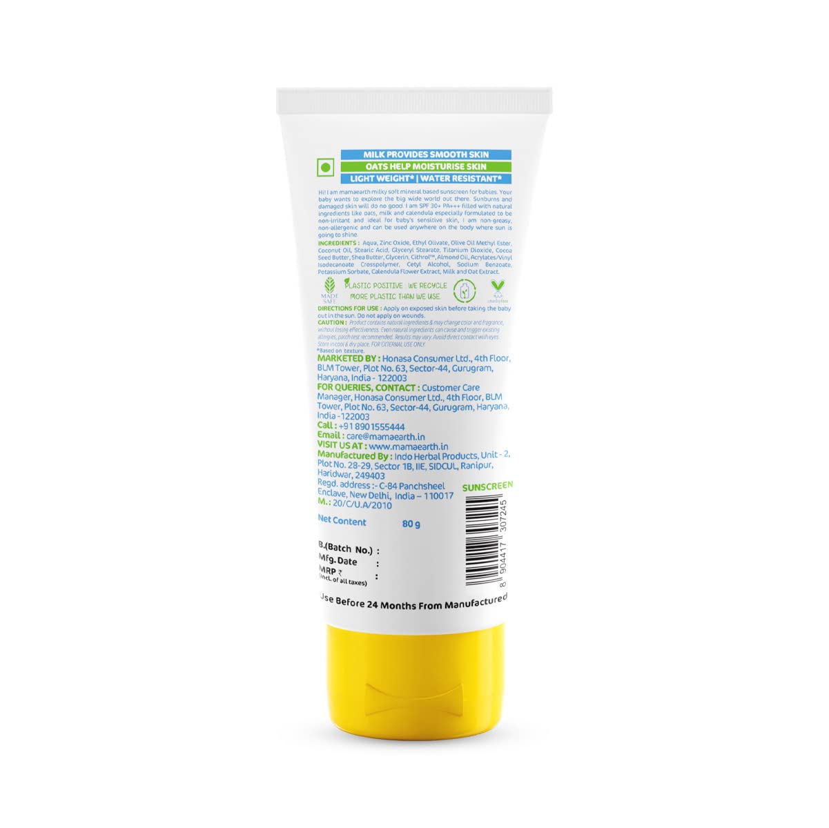 Mamaearth Milky Soft Mineral Based Sunscreen SPF 30 PA+++ with Oats, Milk & Calendula for Babies - 80g | Gentle Sun Protection for Infant Skin, Outdoor Activities & Daily Use