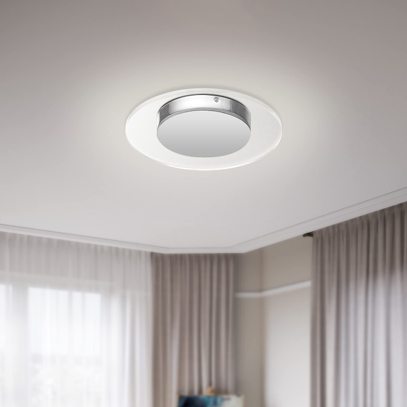 MYTH REALM 12 Inch LED Flush Mount Ceiling Light - Dimmable, 3 Color Temperatures, Circular Acrylic Design (Gold Foil/Clear Silver/Bubbles/Dots) for Living Room, Dining Room, Bedroom & Hallway Lighting