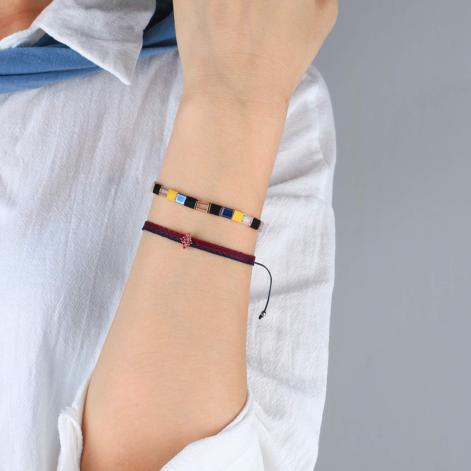 KELITCH Adjustable Star Charm Friendship Bracelets for Women - Colorful Silk Rope Stackable Bracelet Set - Perfect for Gifts, Parties, and Everyday Wear