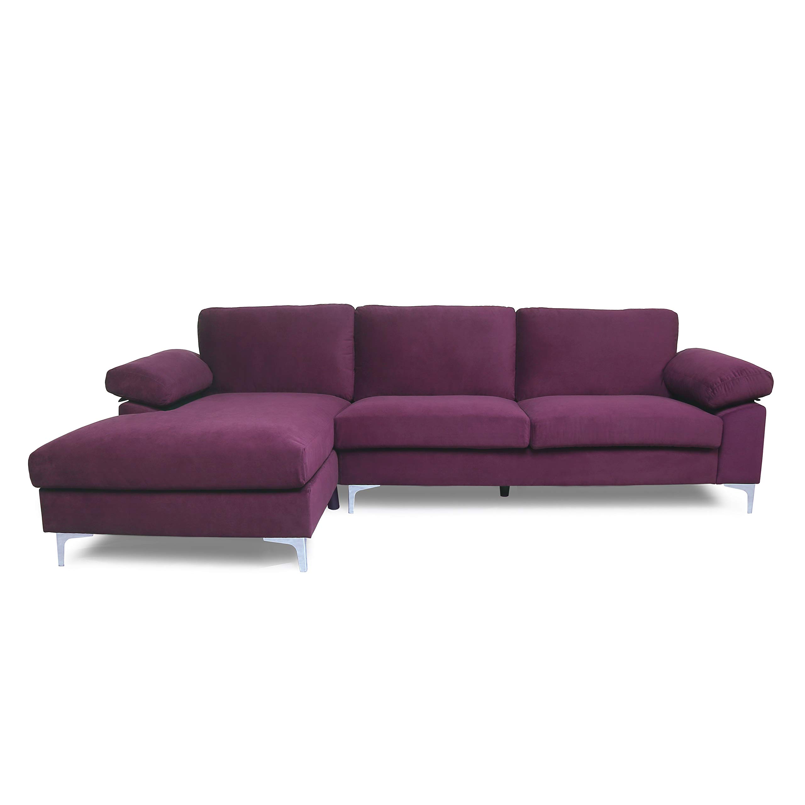 Modern Purple Sectional Sofa - Left Hand Facing L-Shaped Couch for Living Room, Lounge & Family Room Comfort