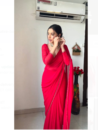 One Minute Saree Plain Red Ready to Wear Sari - Easy Draping Indian Traditional Dress for Women, Perfect for Weddings, Parties & Festivals