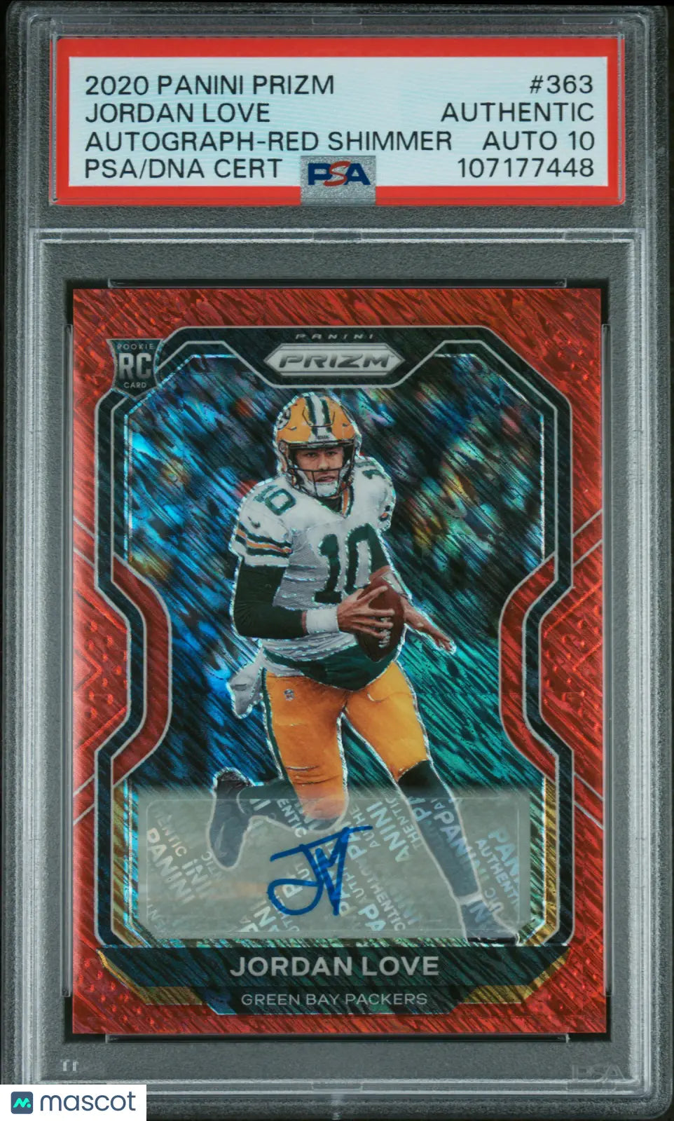 2020 Panini Prizm Football Jordan Love Rookie Card Red Shimmer Auto PSA Authenticated /35 - Perfect for Sports Collectors, Investment & Memorabilia Displays