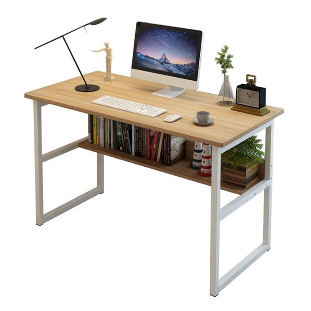 Modern 44-inch Wooden Computer Desk with Bookshelf & Storage Shelves - Home Office Writing Desk, Laptop Table, Study Workstation - Durable Oak Finish for Home, Office, or Dorm Use (US Stock)