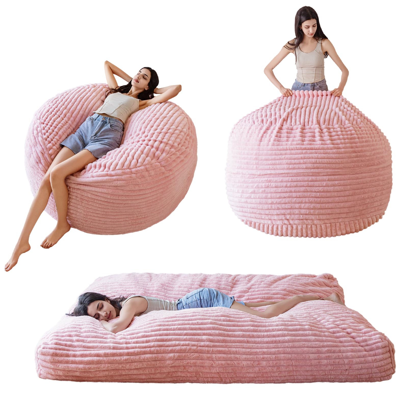 MAXYOYO Giant Bean Bag Chair Bed for Adults - Convertible Beanbag from Lazy Chair to Floor Mattress, Large Floor Sofa Couch with High-Density Foam Filling, Machine Washable Cover - Perfect for Living Room, Bedroom, Game Room & Dorm Relaxation