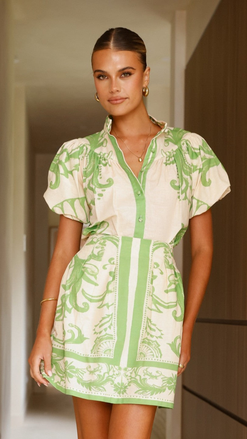 Lanie Shirt for Women - Sage & Cream Cotton Blouse | Casual & Office Wear | Perfect for Work, Dates & Everyday Outfits