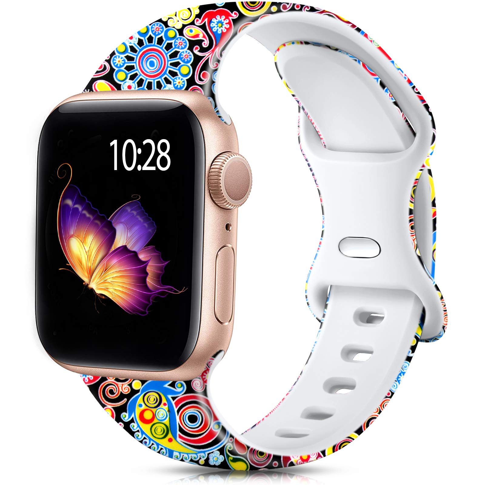 Muranne Apple Watch Band 40mm 38mm Compatible with iWatch SE Series 6 5 4 3 2 1 - Soft Silicone Sport Wristband for Women, Ladies & Girls - Stylish Cute Fadeless Print Replacement Strap - Perfect for Workouts, Running, Gym & Everyday Wear
