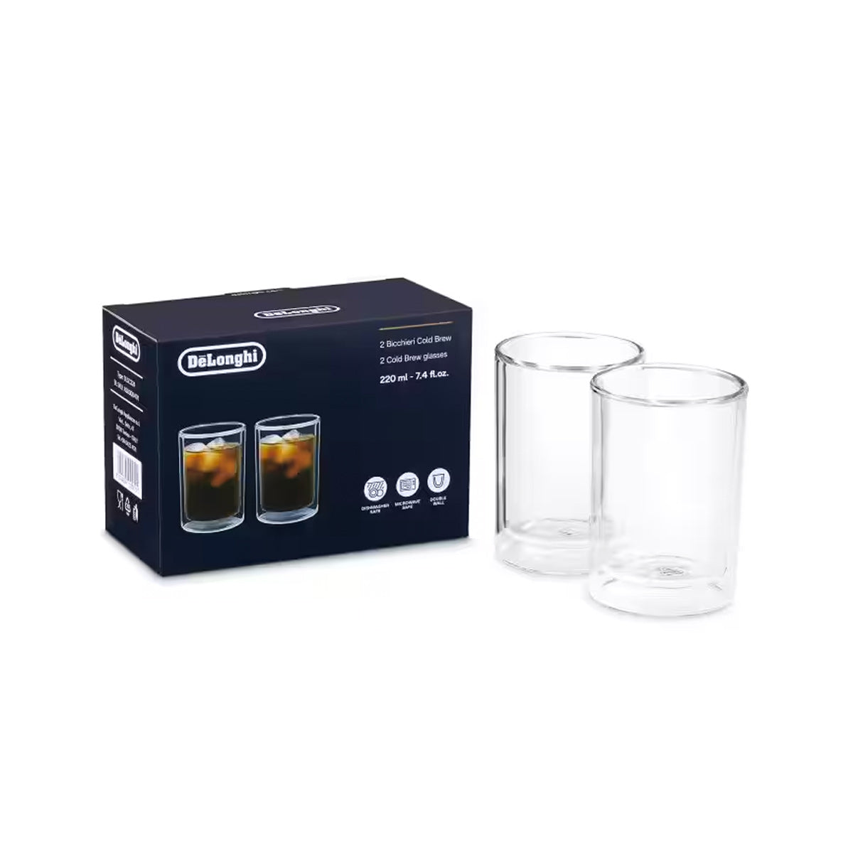 DeLonghi 7.4oz Double Wall Insulated Cold Brew Coffee Glasses Set of 2 - Perfect for Iced Coffee, Tea & Smoothies at Home or Office #DLSC324