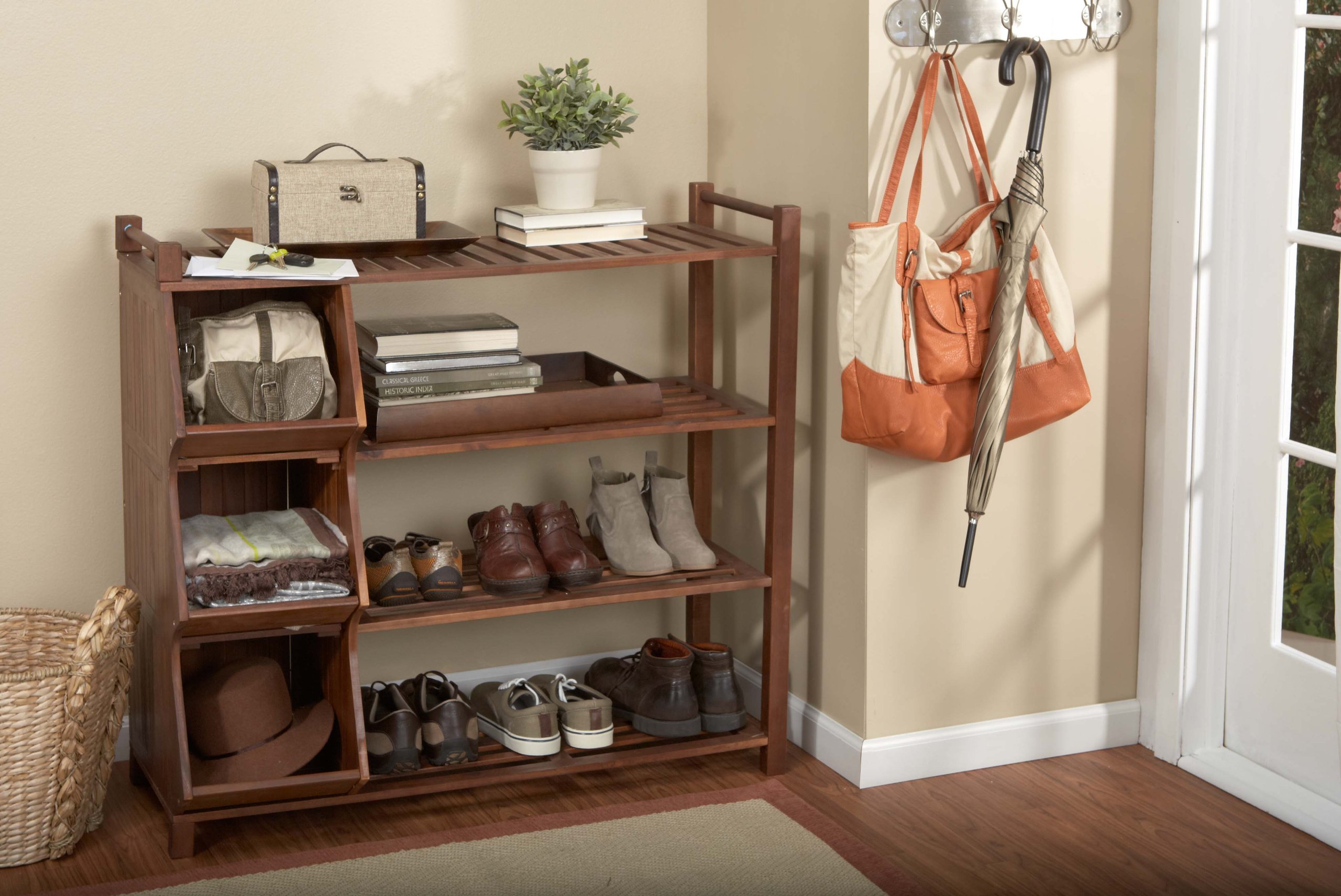 Merry Products SLF0020110000 4-Tier Outdoor Storage Rack & Shoe Organizer - Perfect for Entryway, Garage, and Patio Organization