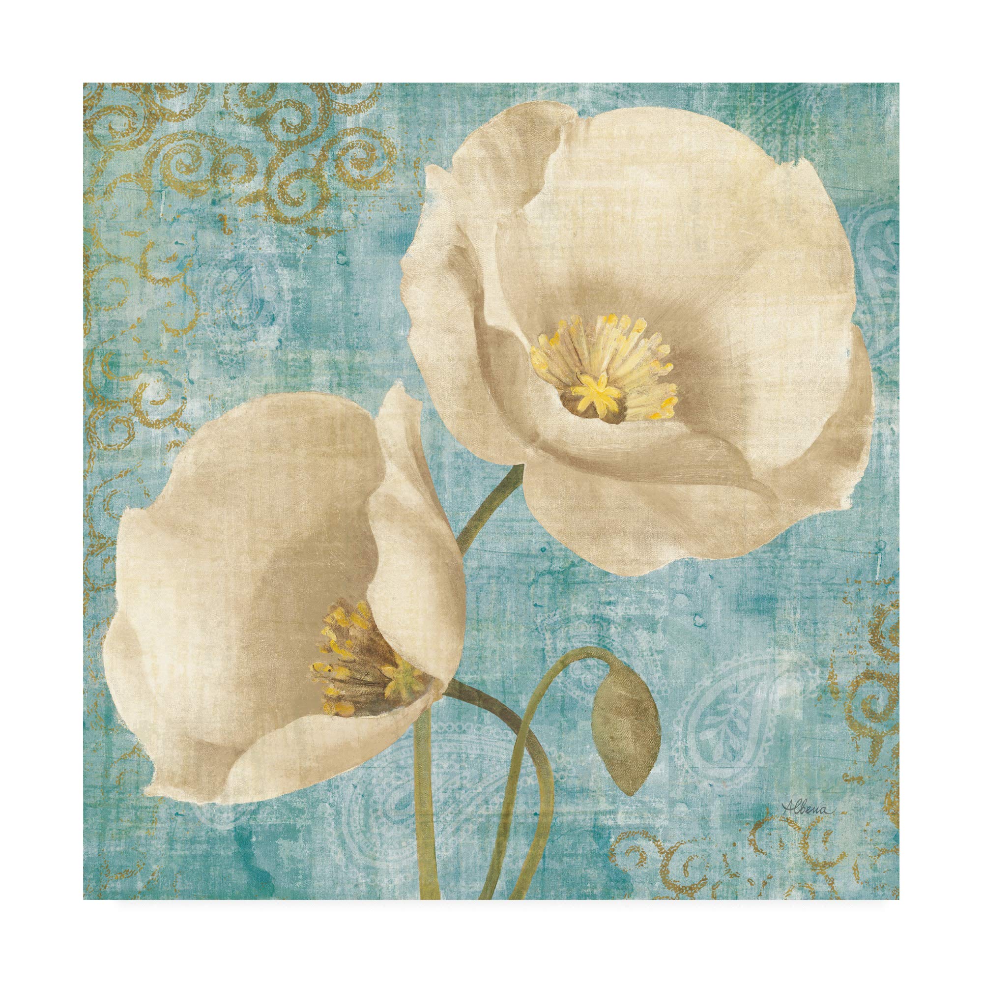 Albena Hristova Rich Poppies On Paisley 18x18 Canvas Wall Art - Hand Painted Floral Oil Painting for Living Room, Bedroom & Office Decor
