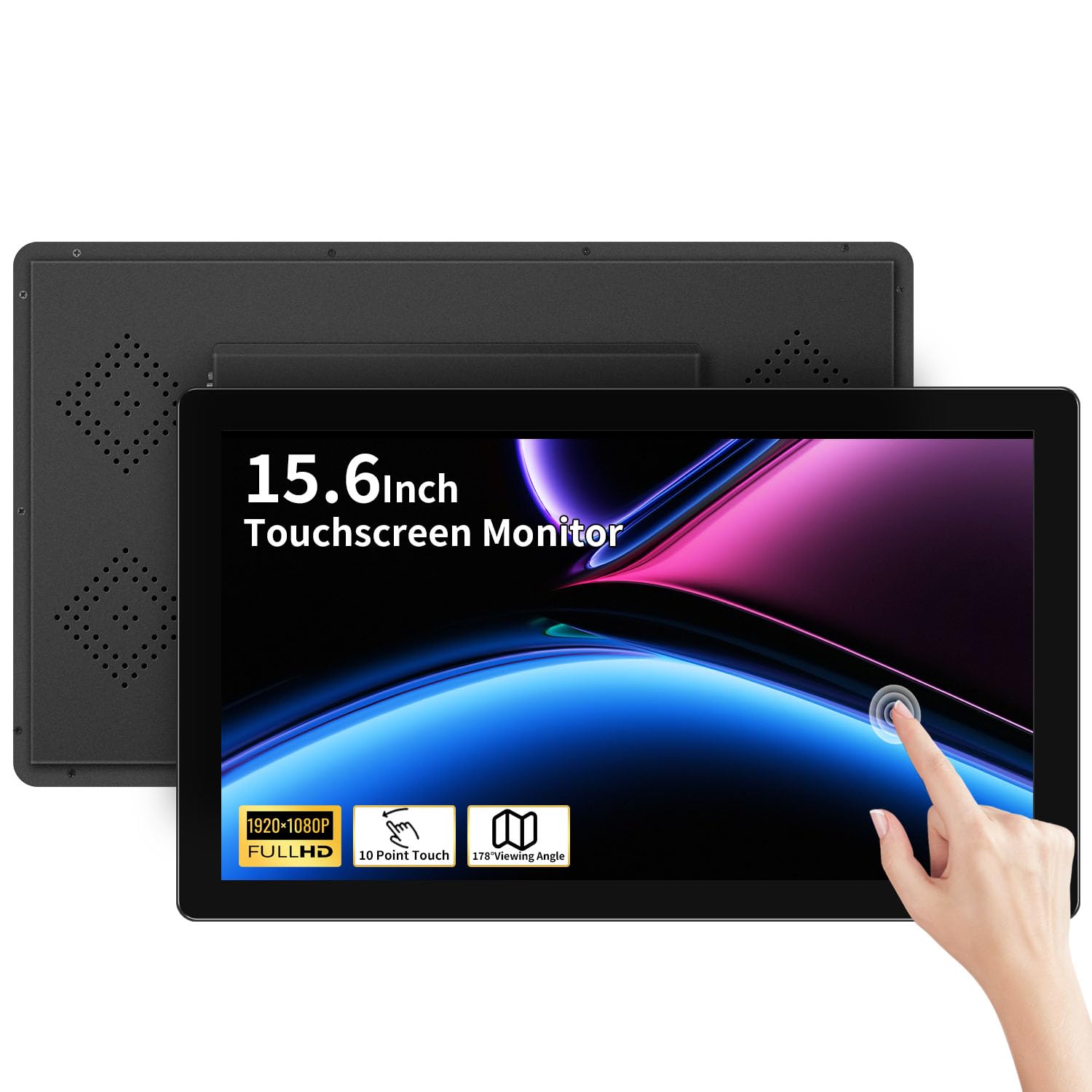 15.6 Inch Industrial Touch Screen Monitor - Full HD 1920x1080 Multi-Touch Display with HDMI & USB, Built-in Speakers, VESA Mount for POS/Kiosk/Automation/POI Devices - Perfect for Retail, Restaurants, and Interactive Digital Signage