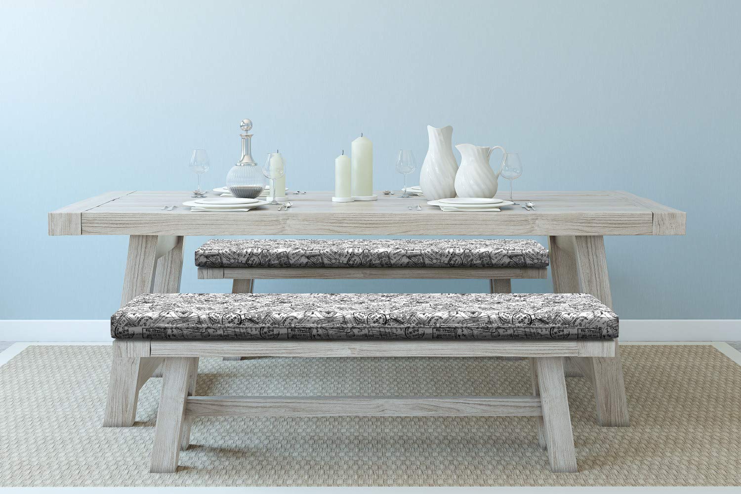 Ambesonne 2-Piece Travel Bench Cushion Set - Monochrome Passport Stamp Design, 45
