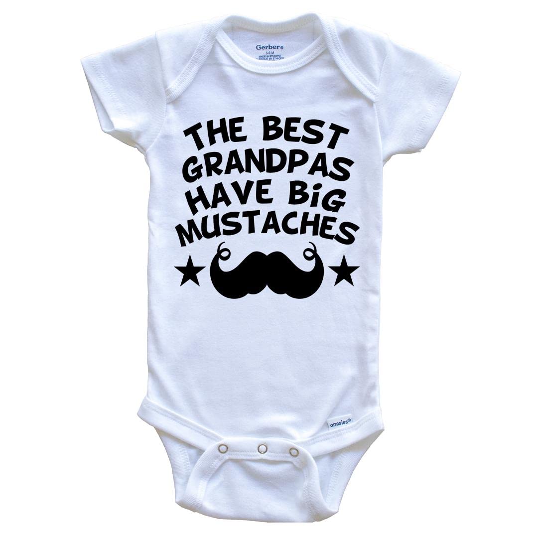 Funny One Piece Baby Bodysuit - Best Grandpa Has Big Mustaches Outfit for Newborns & Infants | Perfect Gift for Grandparents Day & Family Photos