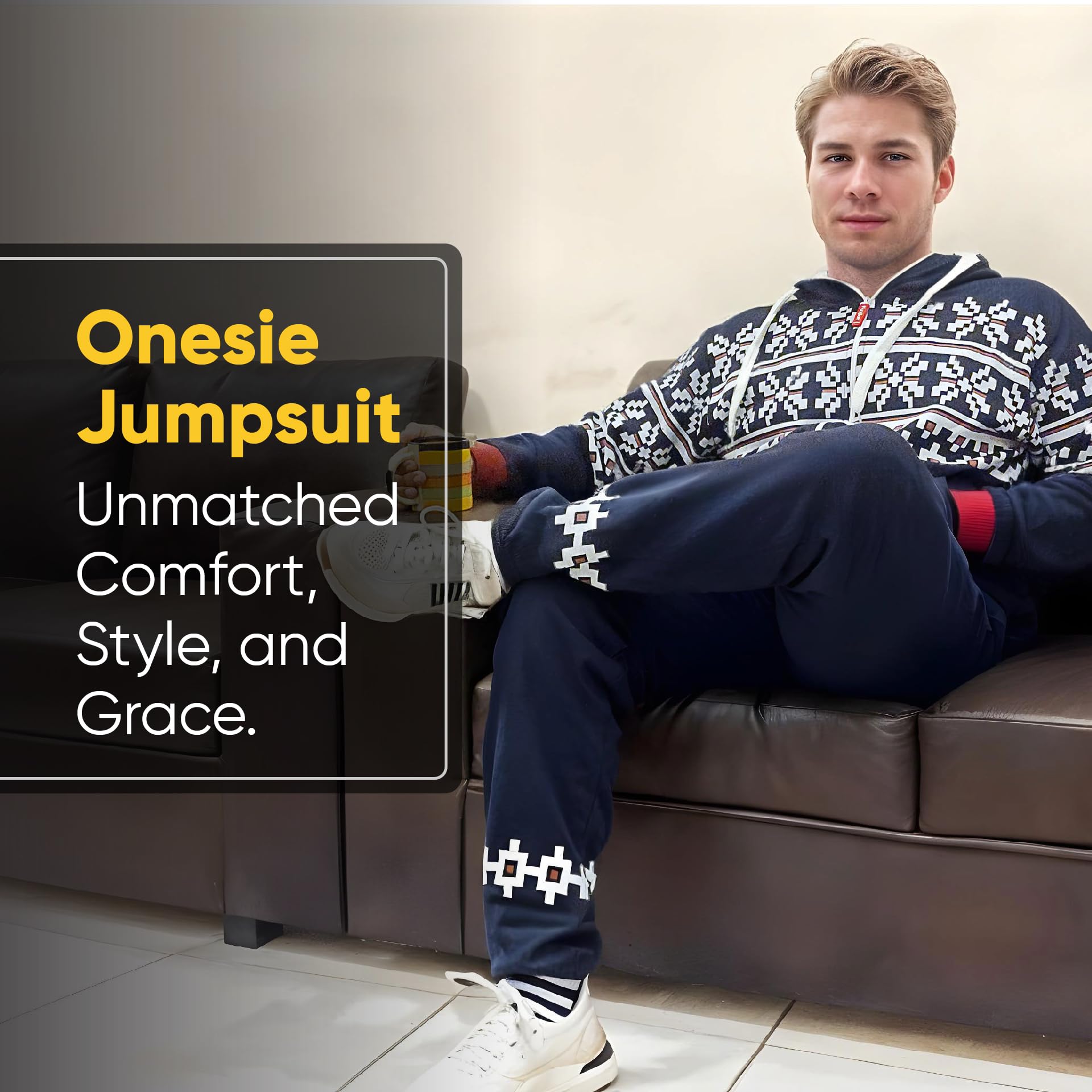 Juicy Trendz Men's Adult Onesie Pajamas - Soft & Cozy Fleece Sleepwear for Winter, Lounge & Relaxation at Home