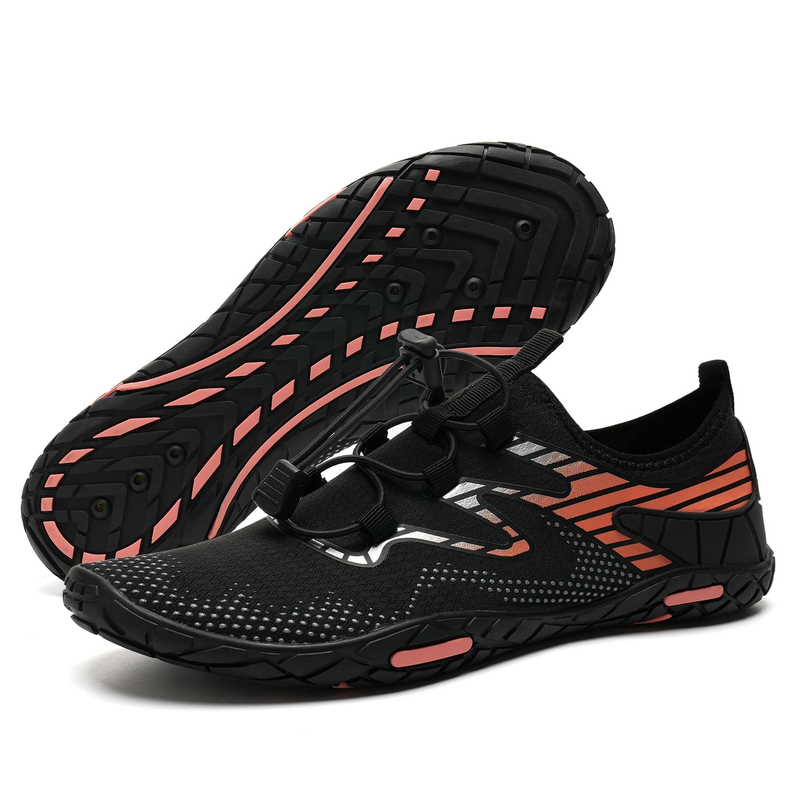 WateLves Water Shoes for Men & Women - Quick-Dry Aqua Socks for Beach, Swimming, Surfing, Yoga & Water Aerobics - Lightweight Pool Shoes with Non-Slip Sole (Black/Orange, Size 39) - Perfect for Beach Vacations, Water Sports & Summer Activities