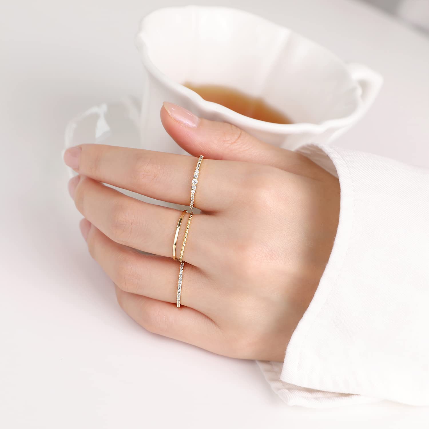 4-Piece Stackable Silver & Gold Ultra Thin Rings Set for Women - Dainty Minimalist Delicate Diamond Stacking Rings (Gold, Size 8.5) | Perfect for Layering, Everyday Wear & Special Occasions