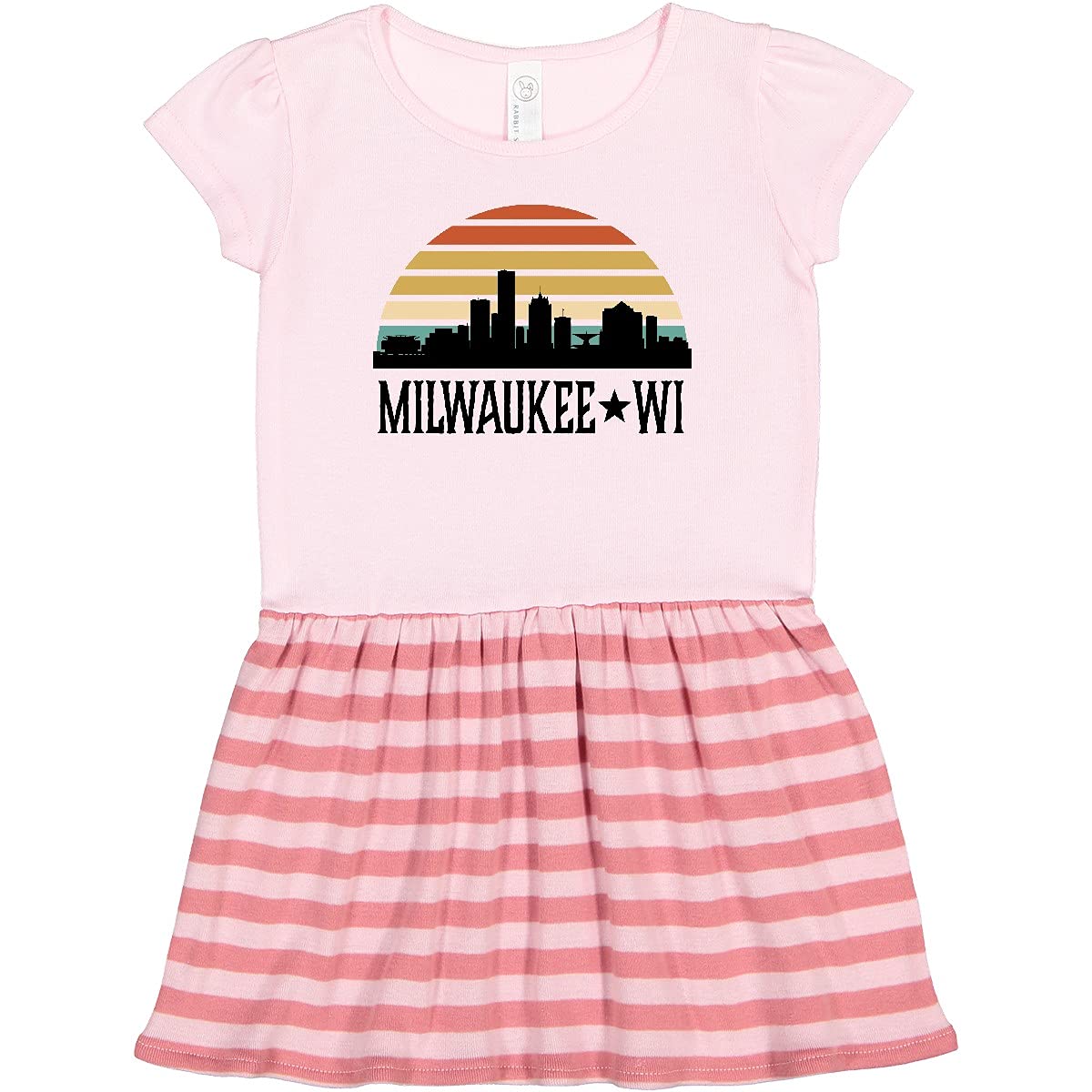 Inktastic Milwaukee Wisconsin Skyline Retro Sunset Toddler Dress - Cute Graphic Print Baby Girl Outfit for Casual Wear, Family Photos & Special Occasions