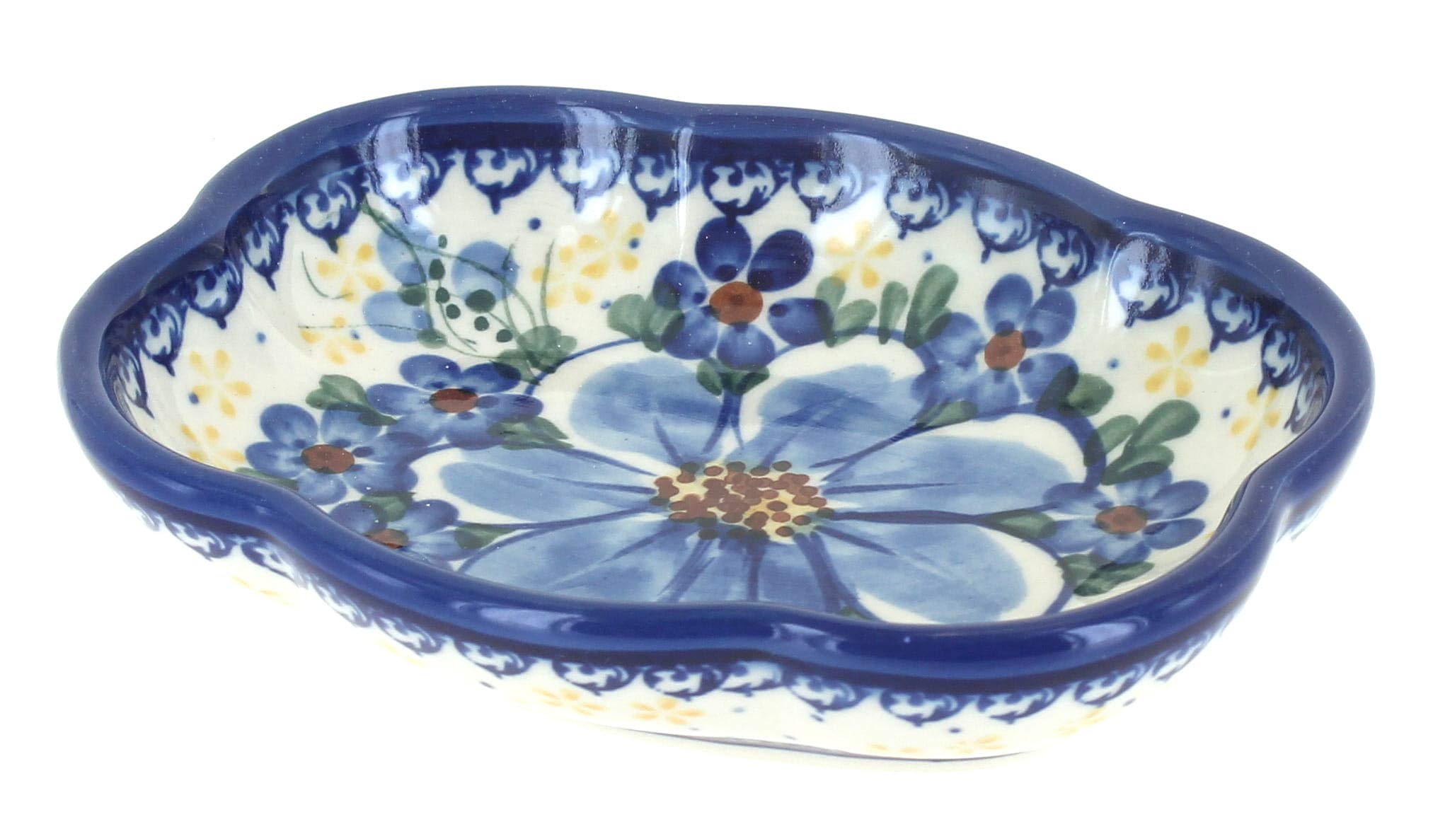 Blue Rose Polish Pottery Daisy Surprise Soap Dish - Handmade Ceramic Soap Holder for Bathroom, Kitchen Sink - Perfect Gift for Housewarming, Wedding, Mother's Day