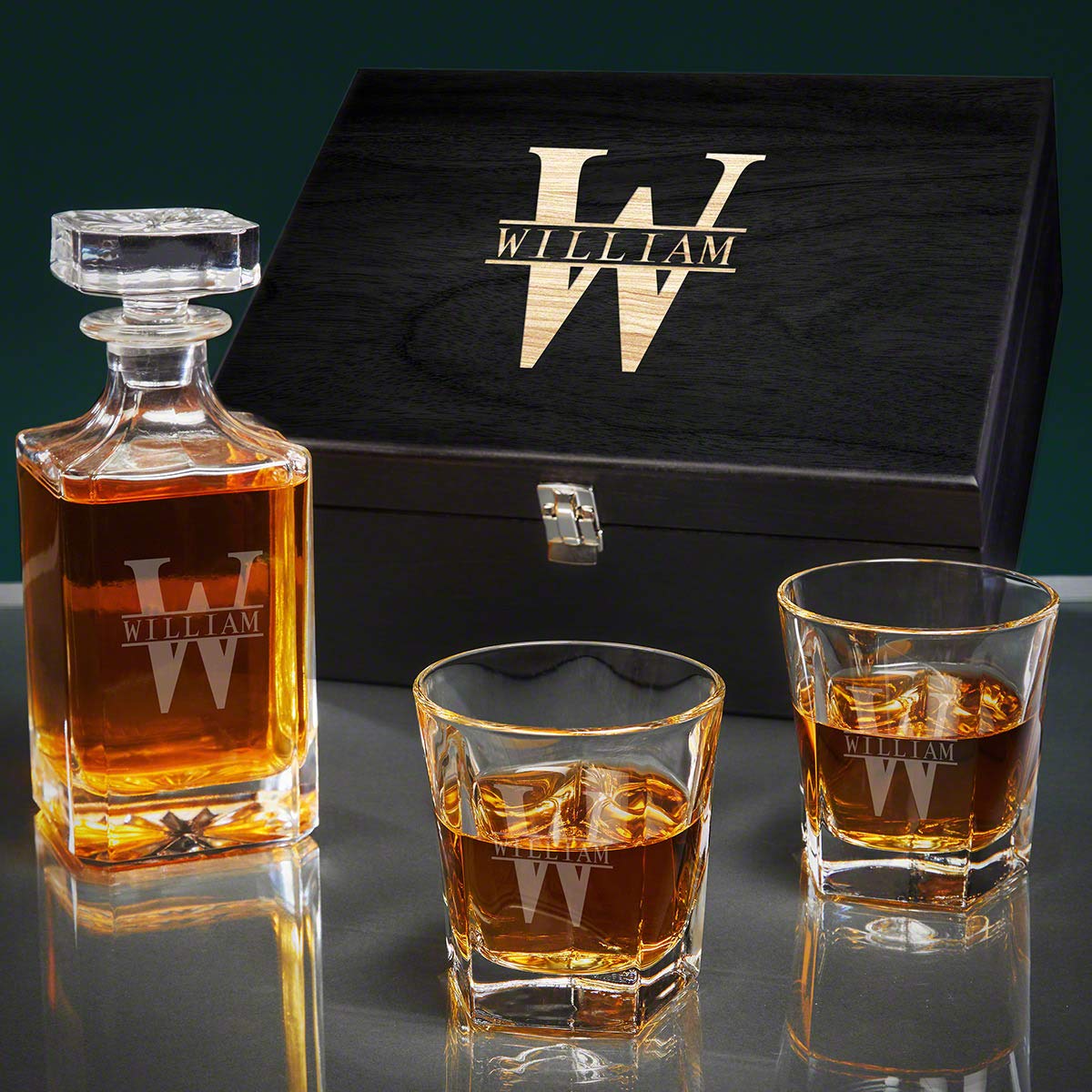 Premium Engraved Crystal Decanter Set with 6 Whiskey Glasses - Elegant Carson Decanter & Rocks Glasses Gift Set for Bourbon, Scotch & Brandy - Perfect for Home Bars, Weddings & Anniversary Gifts