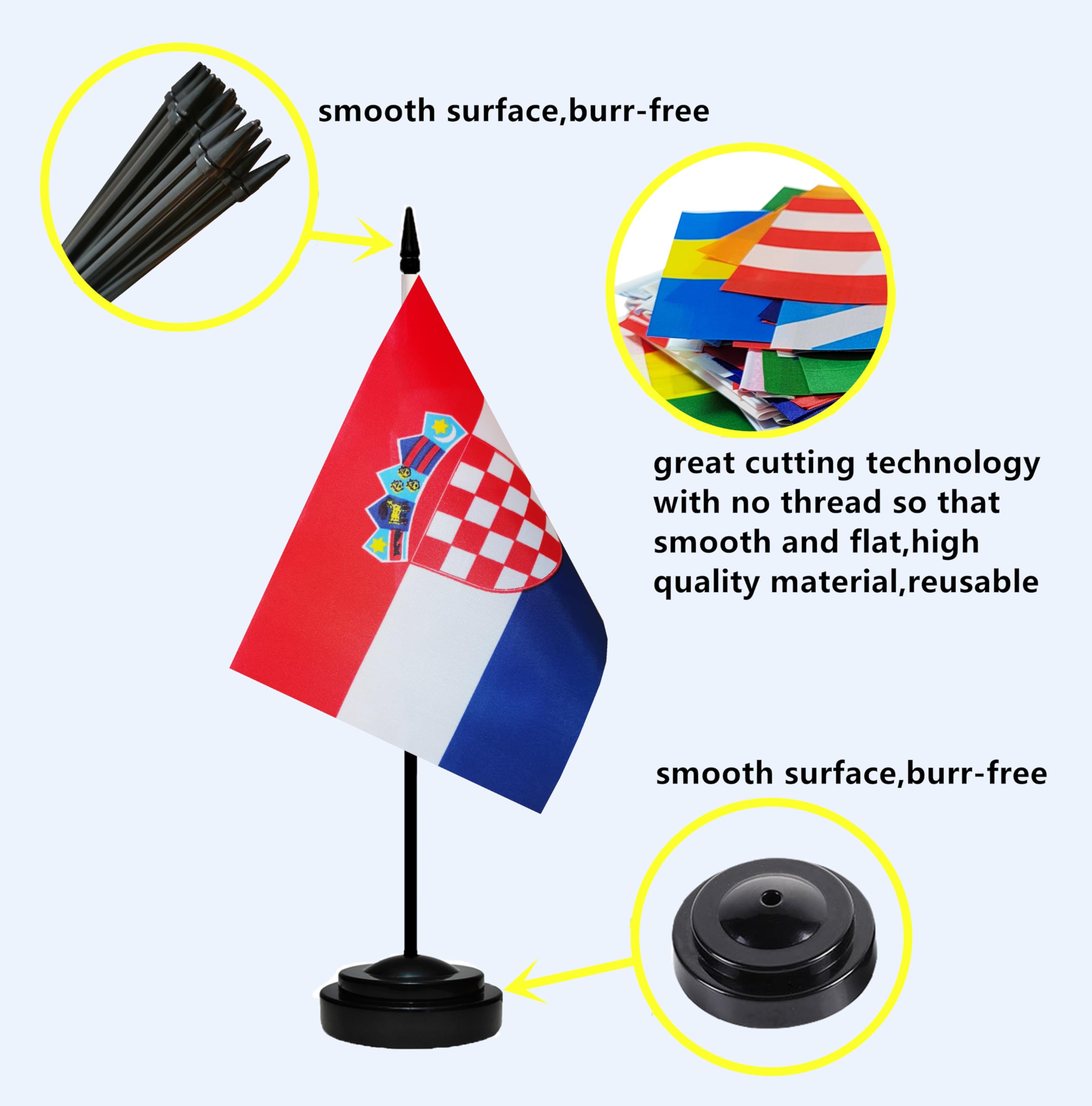 Premium Croatia Mini Desk Flag Set - 2 Pack Miniature Croatian Table Office Flags with 13