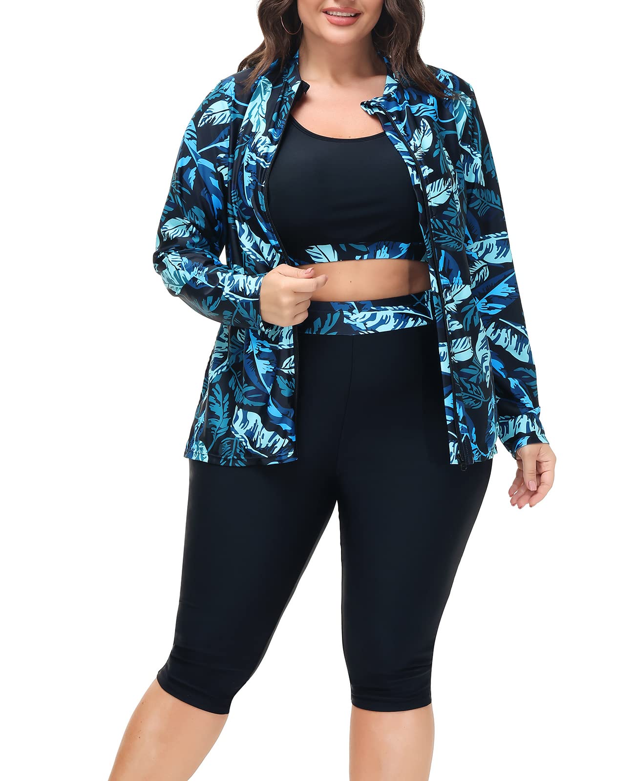 Hanna Nikole Women's 3-Piece Plus Size Rash Guard Swimwear Set - UPF 50+ Sun Protection, Long Sleeve Surfing & Swimming Suits for Beach, Pool & Water Sports