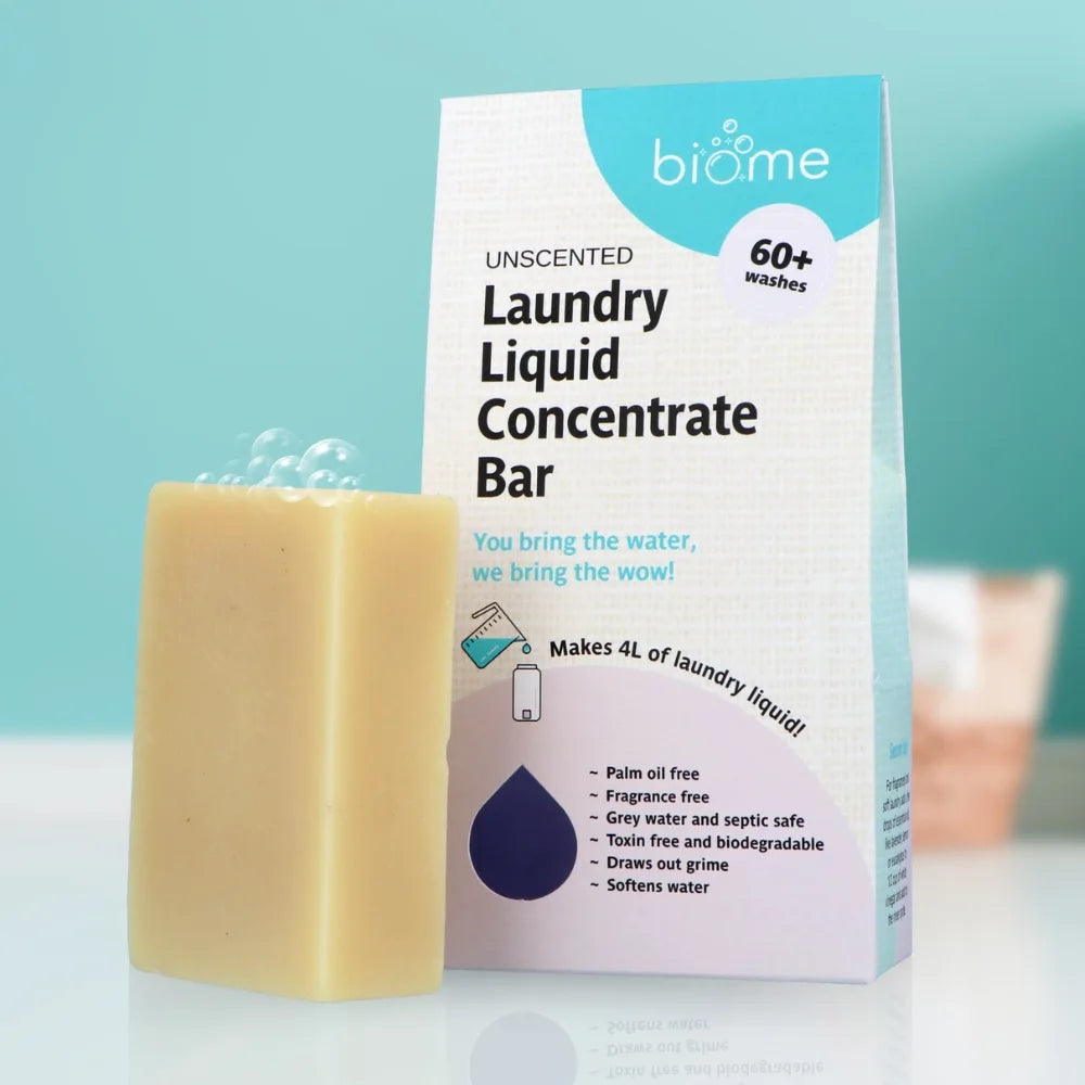 Biome Laundry Liquid Concentrate Bar - Unscented, Eco-Friendly Detergent for Sensitive Skin | Perfect for Babies, Allergies & Sustainable Living