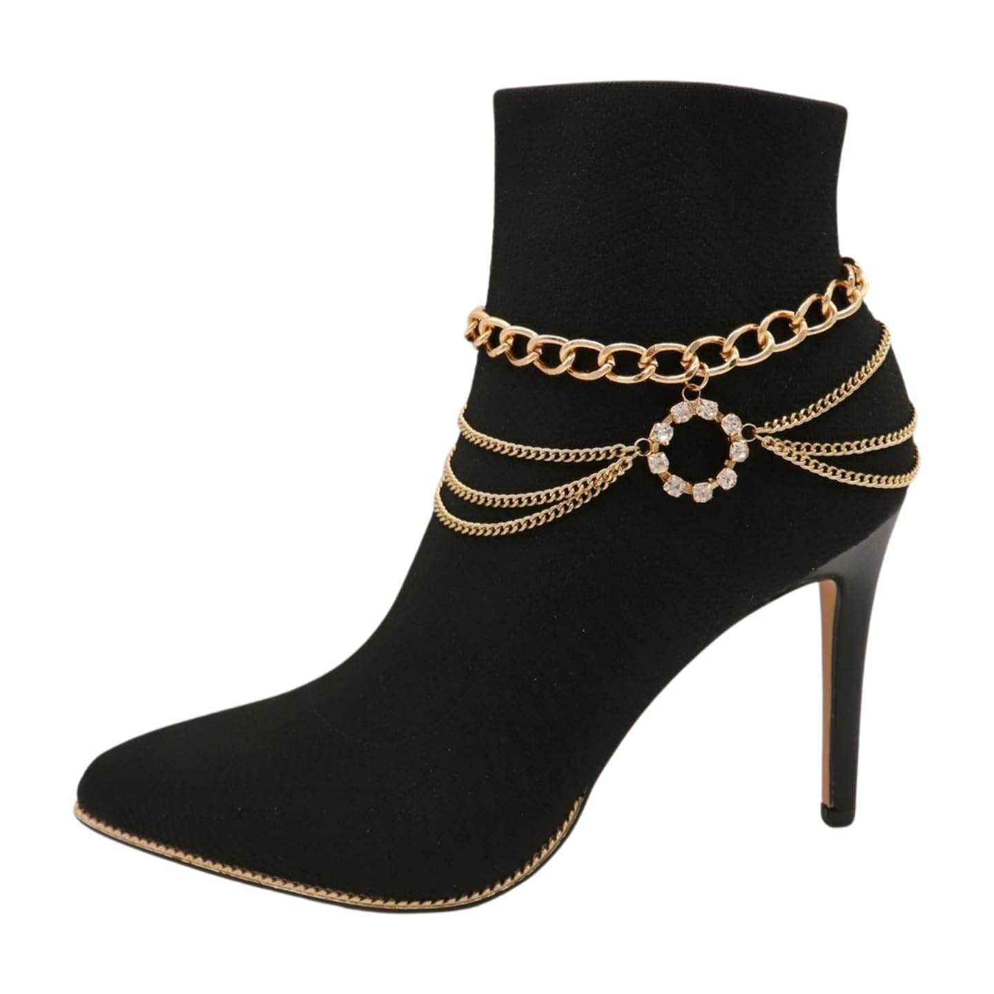 Women's Western Style Gold Metal Multi-Strand Chain Ankle Bracelet with Bling Circle Charms - Perfect for Cowgirl Boots, Boho Outfits & Summer Festivals