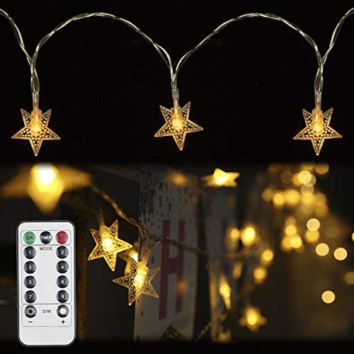 Rymbo 34ft LED Star String Lights - Warm White USB Powered for Indoor/Outdoor Decor