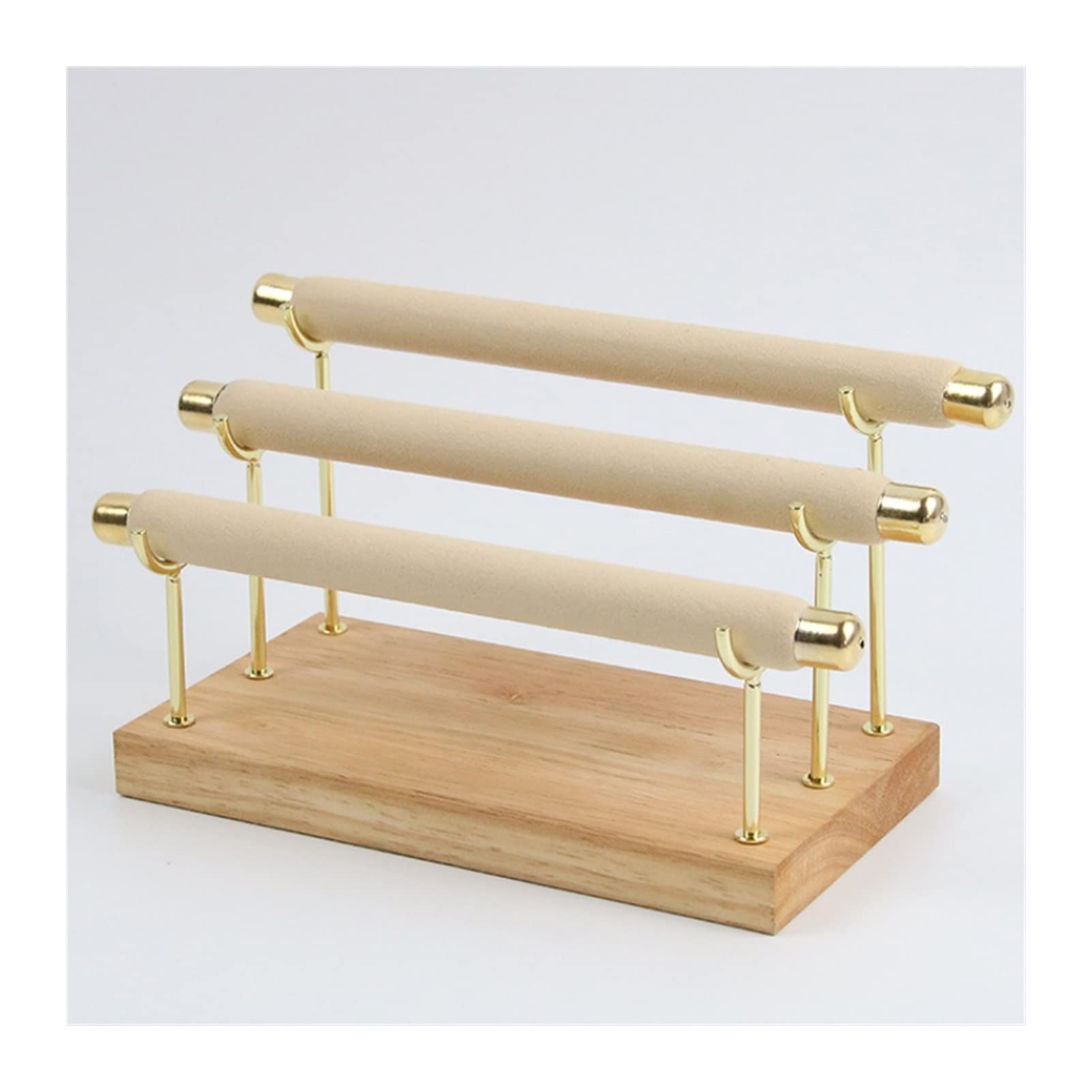 FEIYIYANG Wooden Jewelry Display Stand - 3 Layer Beige Ring Holder, Bracelet & Necklace Rack for Boutique, Jewelry Store & Trade Show Displays - Premium T-Bar Jewelry Organizer for Rings, Anklets & Packaging Tools