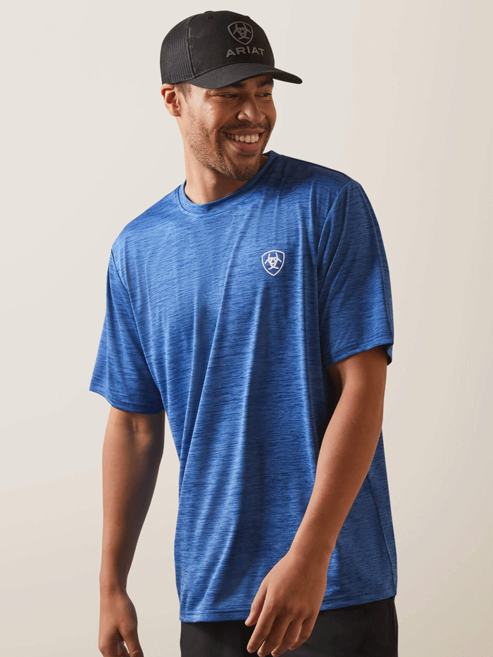 Ariat Men's Charger Proud Shield T-Shirt - Breathable Cotton Tee for Work & Outdoor Activities - Monaco Blue Color