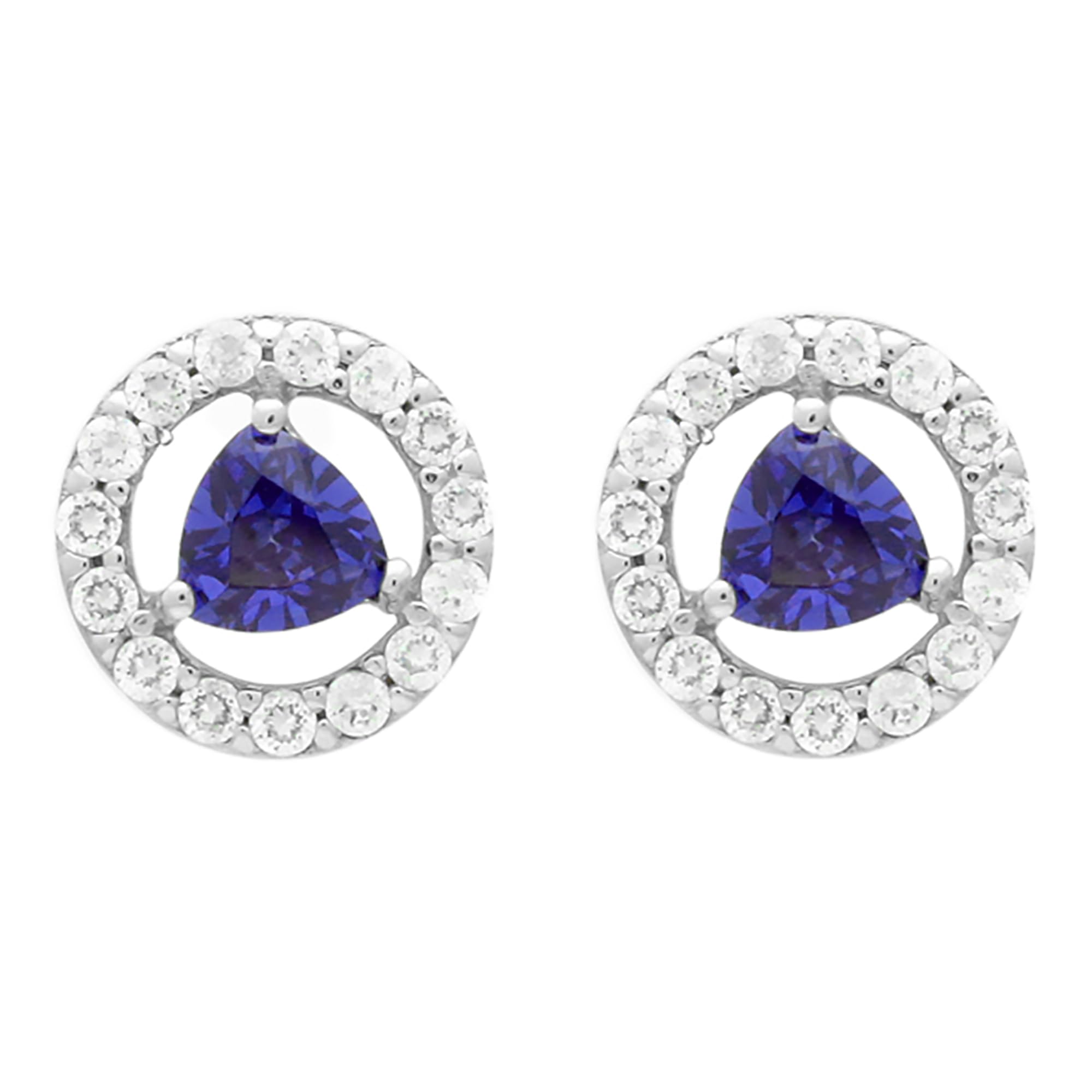 14K White Gold Triangle Cut Blue Violet Cubic Zirconia Stud Earrings for Women - Elegant Dainty Jewelry Gift for Birthday, Anniversary & Special Occasions