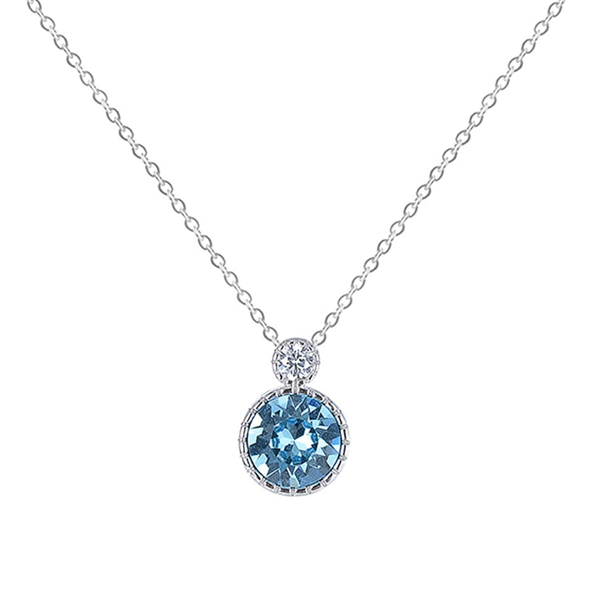HuaTeus 925 Sterling Silver Cubic Zirconia Pendant Necklace - 18+2.36 Inch Chain, Blue Gemstone Jewelry for Women | Perfect Birthday, Anniversary & Valentine's Day Gift for Her, Mom, Wife, Sister & Best Friend | Elegant for Parties, Weddings & Everyday Wear