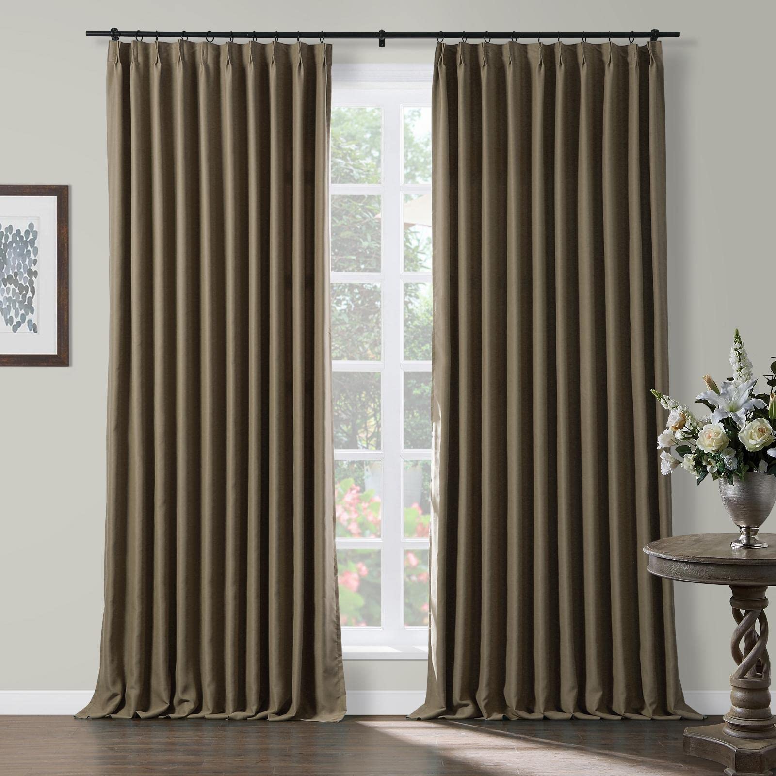 TWOPAGES Blackout Thermal Insulated Curtains 26x84 Inches - Pinch Pleated Room Darkening Window Curtains for Living Room & Bedroom (2 Panels, Wheat) - Perfect for Home Theater, Nursery & Light Sleepers