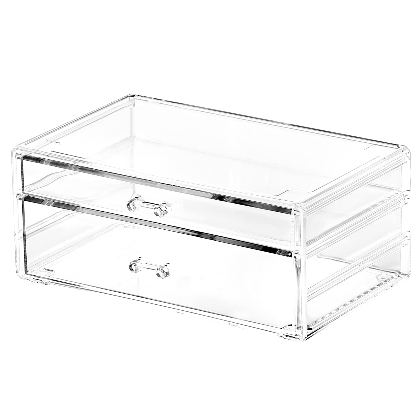 Clear Acrylic Desk Organizer with 2 Stackable Drawers - Skincare, Jewelry & Makeup Storage for Vanity, Bathroom or Office - Perfect for Hair Clips, Beauty Products and Countertop Organization