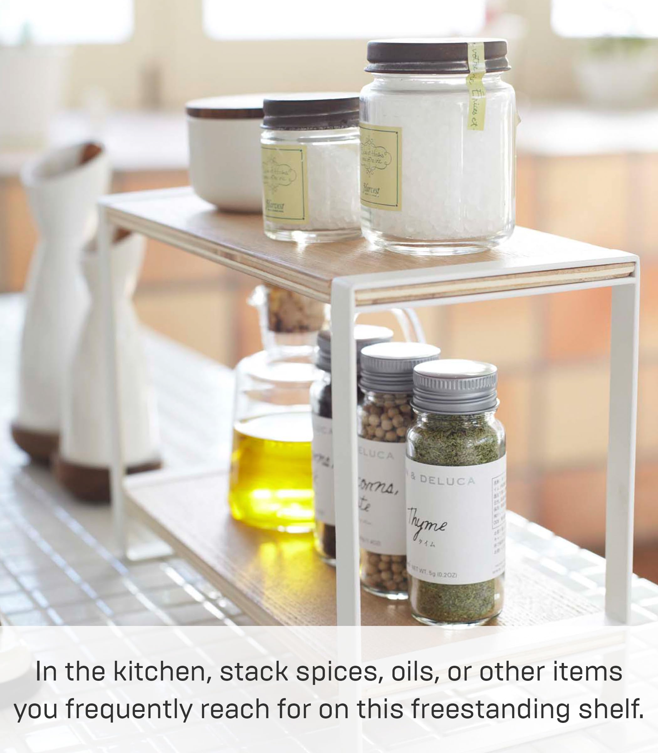 Yamazaki Home Tosca Kitchen Rack - Countertop Storage Shelf Organizer with Steel Frame and Wood Shelves - Perfect for Spice Racks, Pantry Organization, and Small Kitchen Appliances Storage