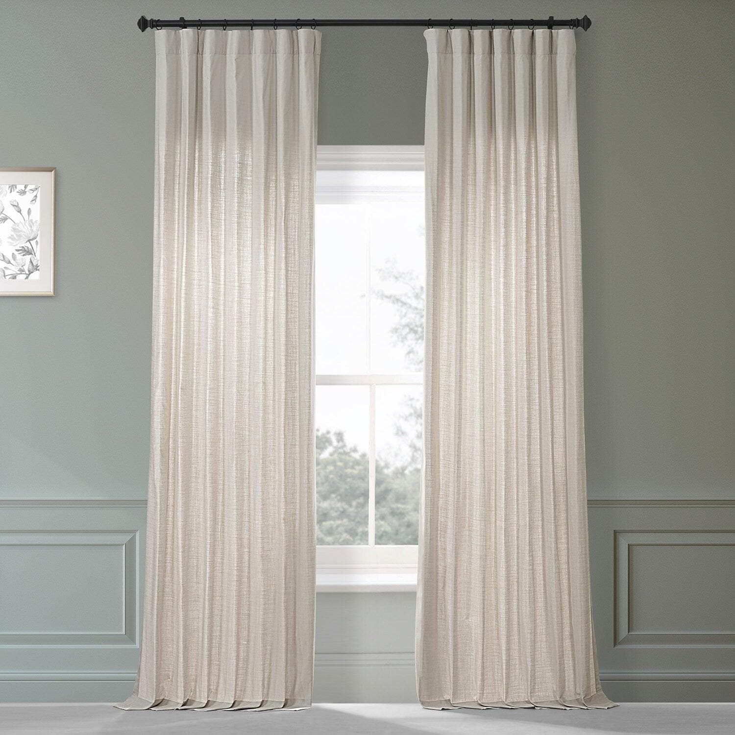 Fable Beige Dune Textured Cotton Curtains Pair (2 Panels) - Soft Light Filtering Window Drapes for Living Room, Bedroom & Nursery