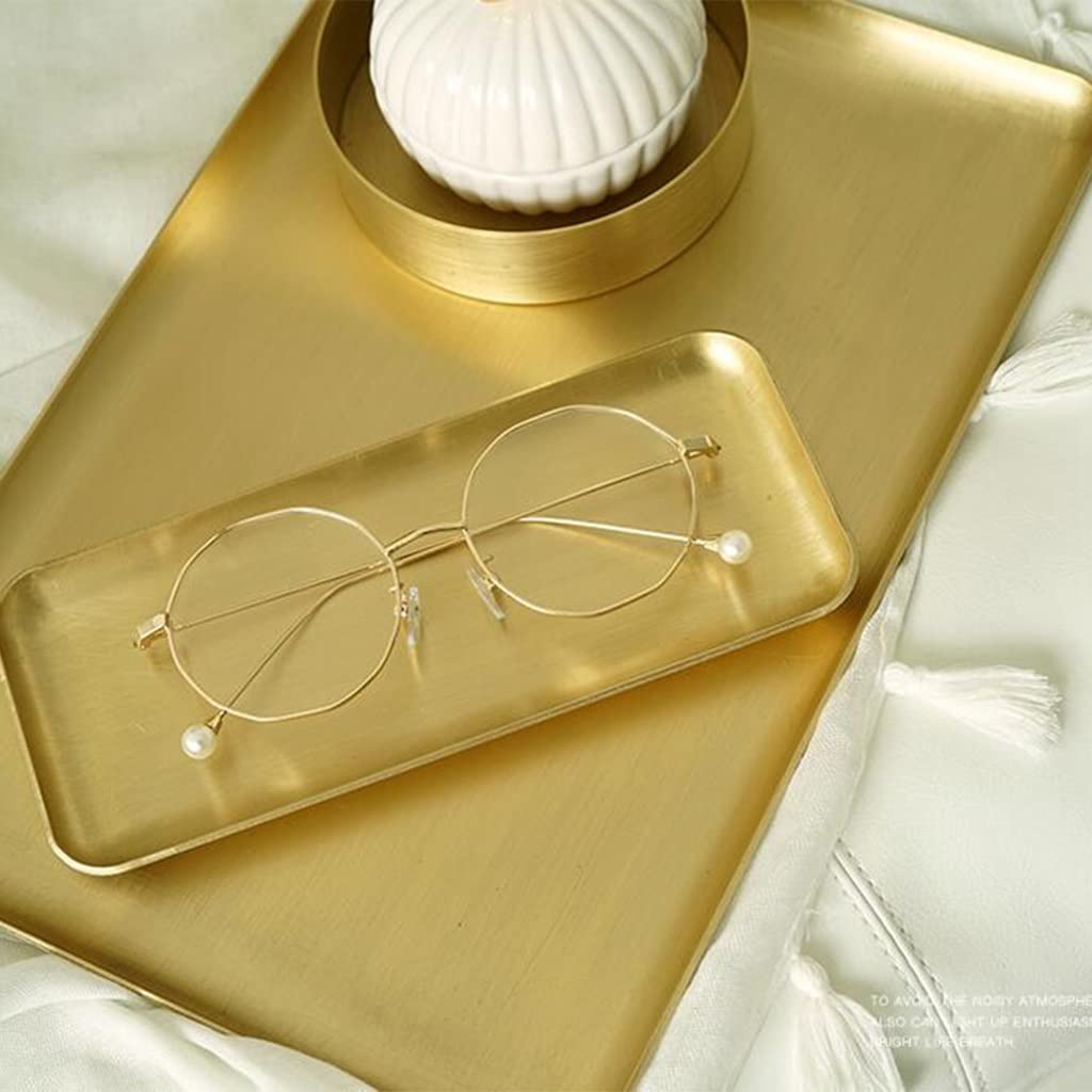 Elegant Brass Rectangle Catchall Tray - Decorative Metal Tray for Jewelry, Glasses & Cosmetics | Vanity Organizer for Dresser, Sink & Toilet Tank | Perfect Gift for Christmas & Thanksgiving | Home Decor & Bathroom Organization Essential