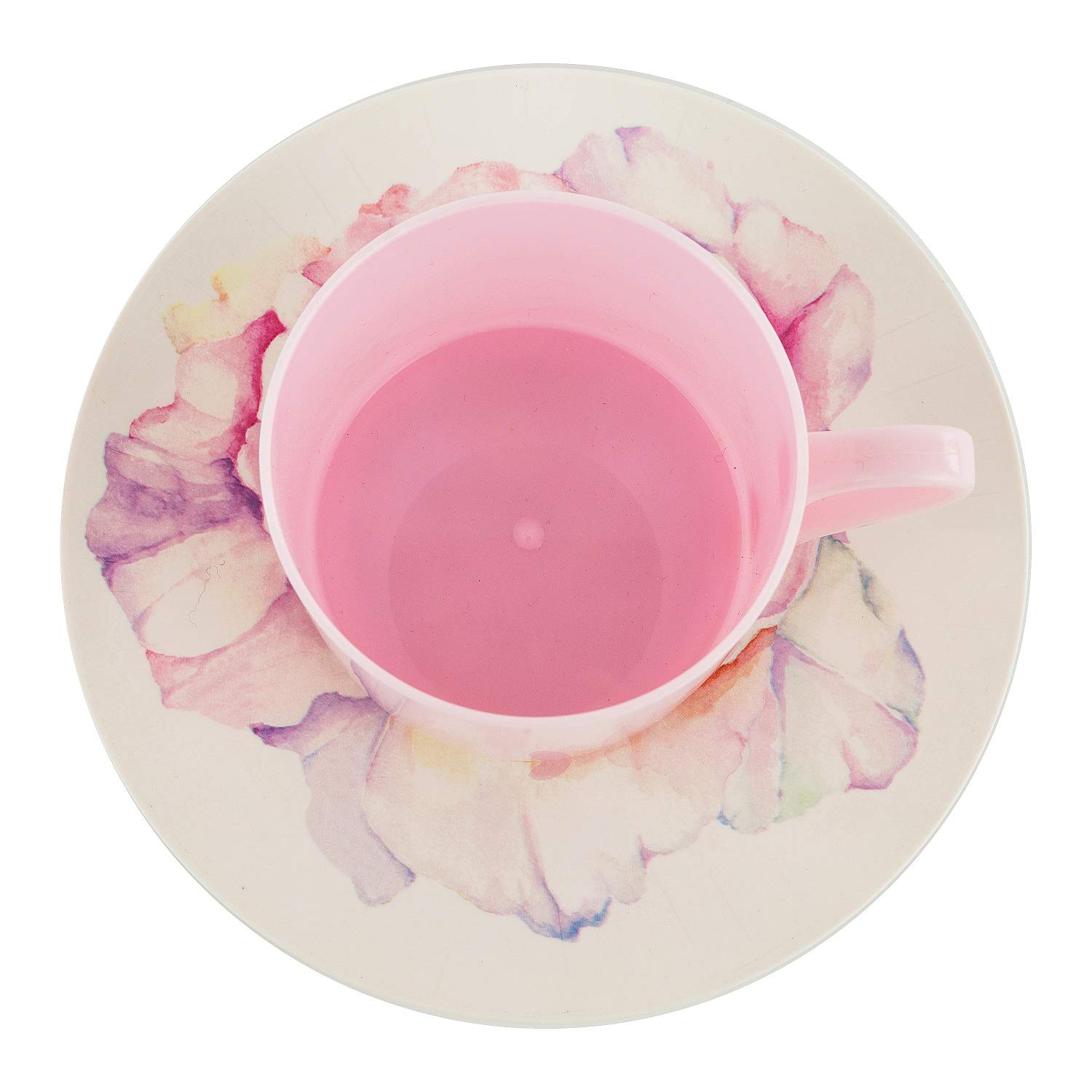 Elegant Pink Floral Disposable Plastic Cups & Saucers Set - 6