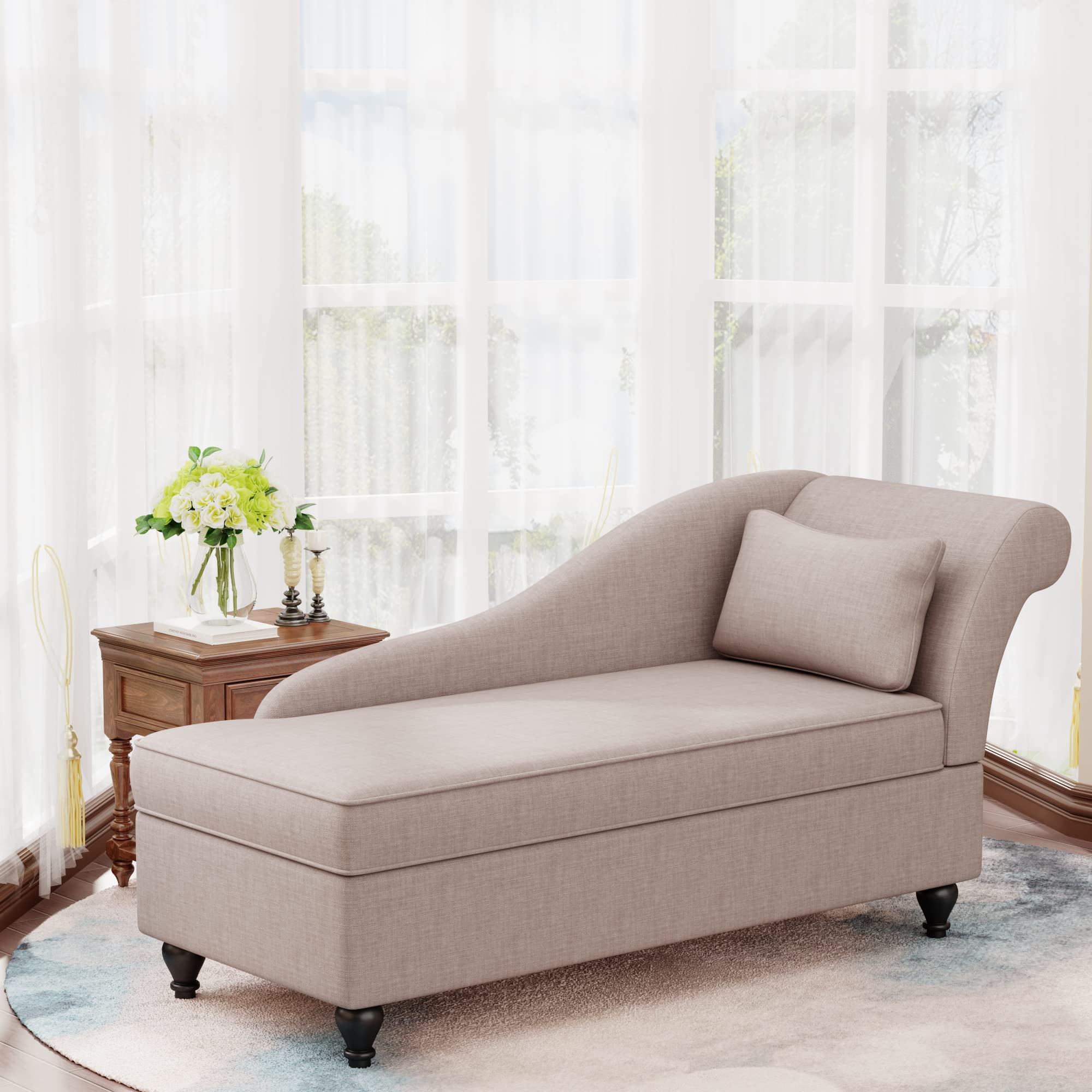 Yongqiang Upholstered Fabric Chaise Lounge Chair with Wood Legs - Right Arm Tan for Living Room, Bedroom & Small Spaces - Perfect for Relaxing, Reading & Napping