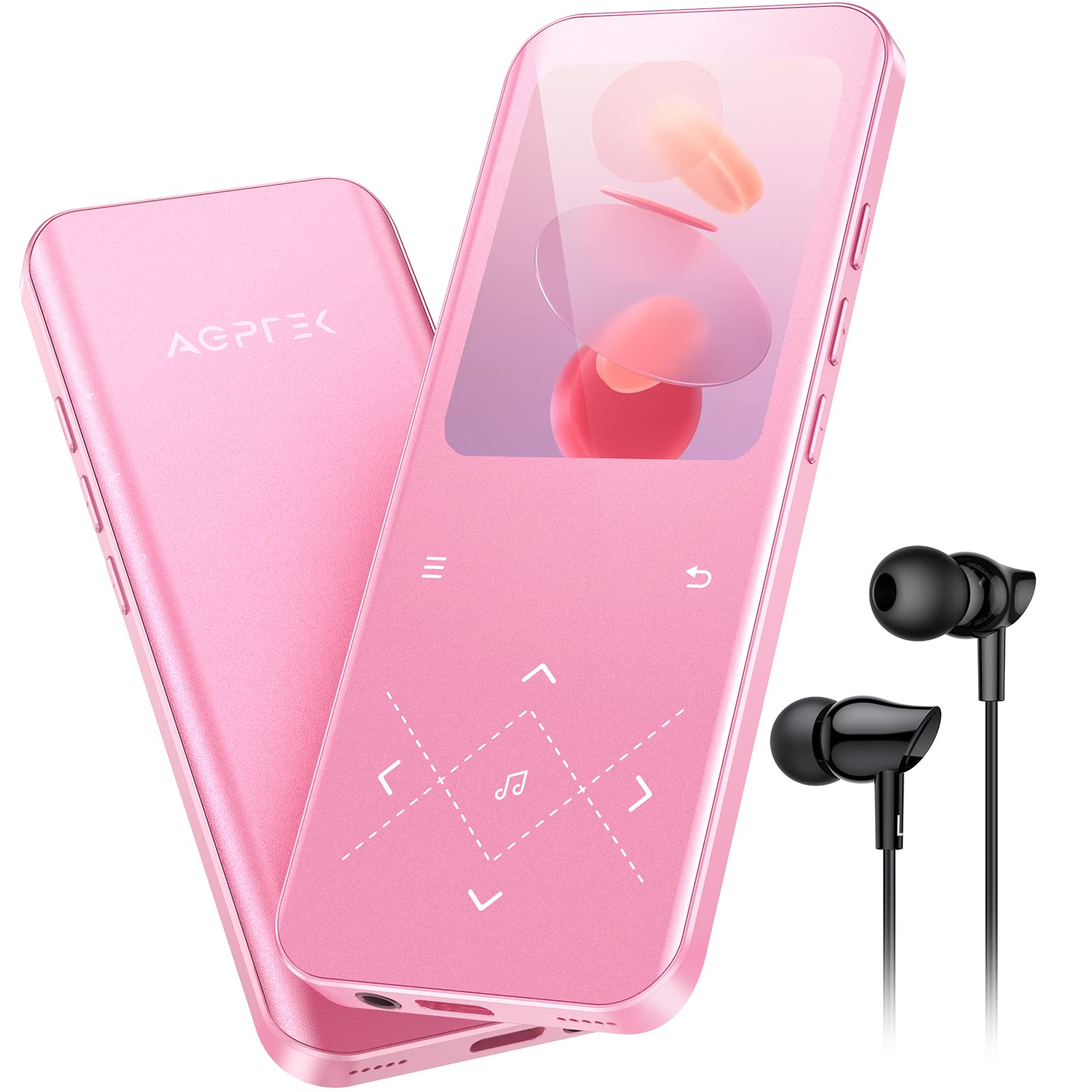 AGPTEK Pink MP3 Player with Bluetooth 5.3, 32GB Storage, Built-in Speaker, FM Radio & Voice Recorder - Portable Music Player for Running, Gym Workouts, Travel & Everyday Use