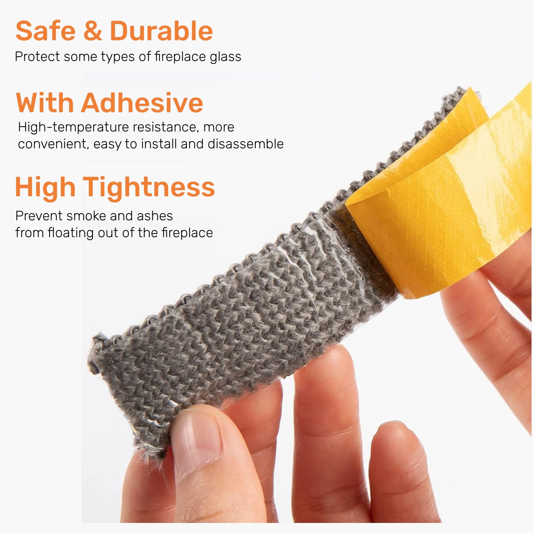Heat-Resistant Fiberglass Self-Adhesive Flat Gasket Tape for Wood Stoves & Fireplaces - 1/8