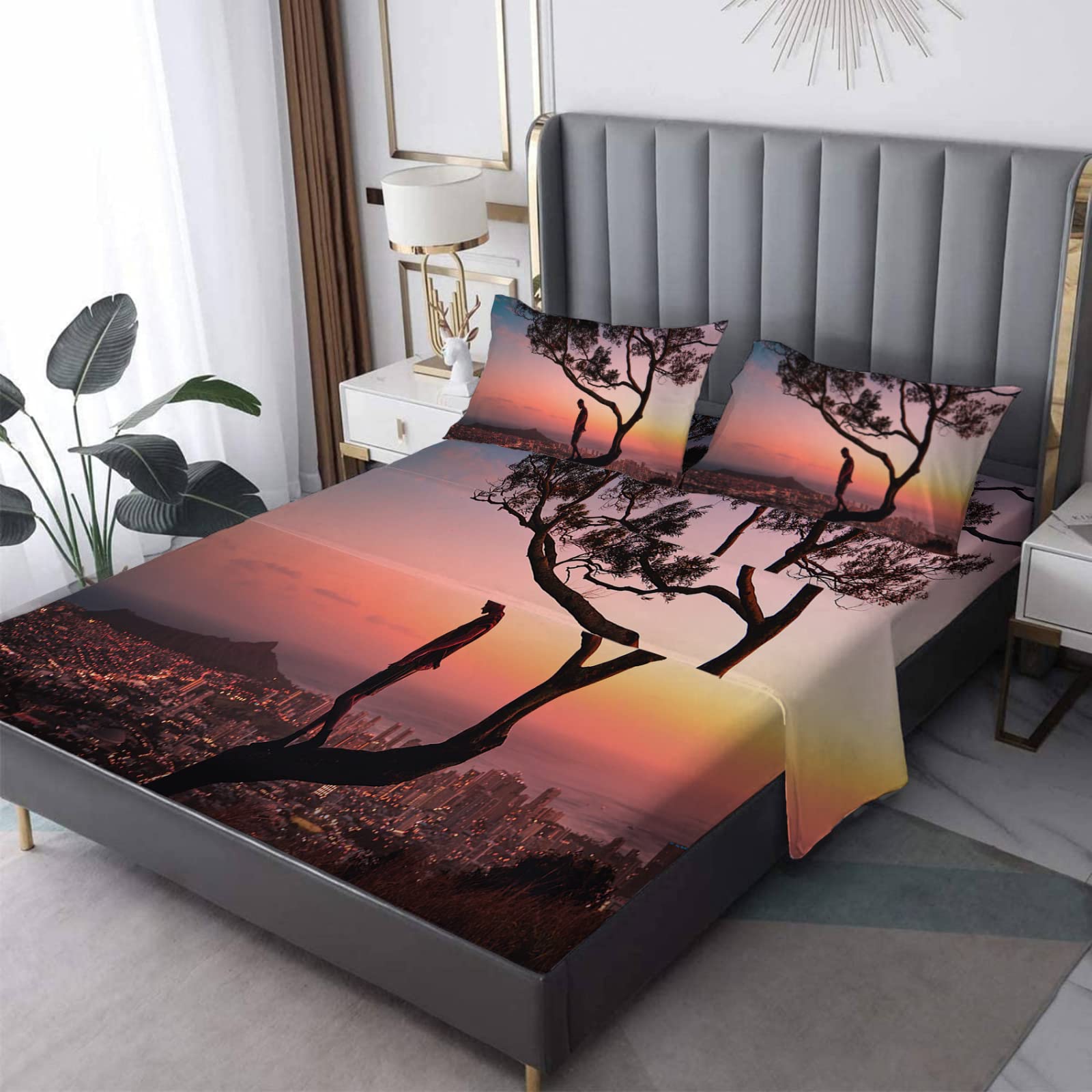 Sunset 4-Piece Bed Sheet Set - Soft, Wrinkle-Free & Breathable for Deep Pocket Mattresses | Home Decor