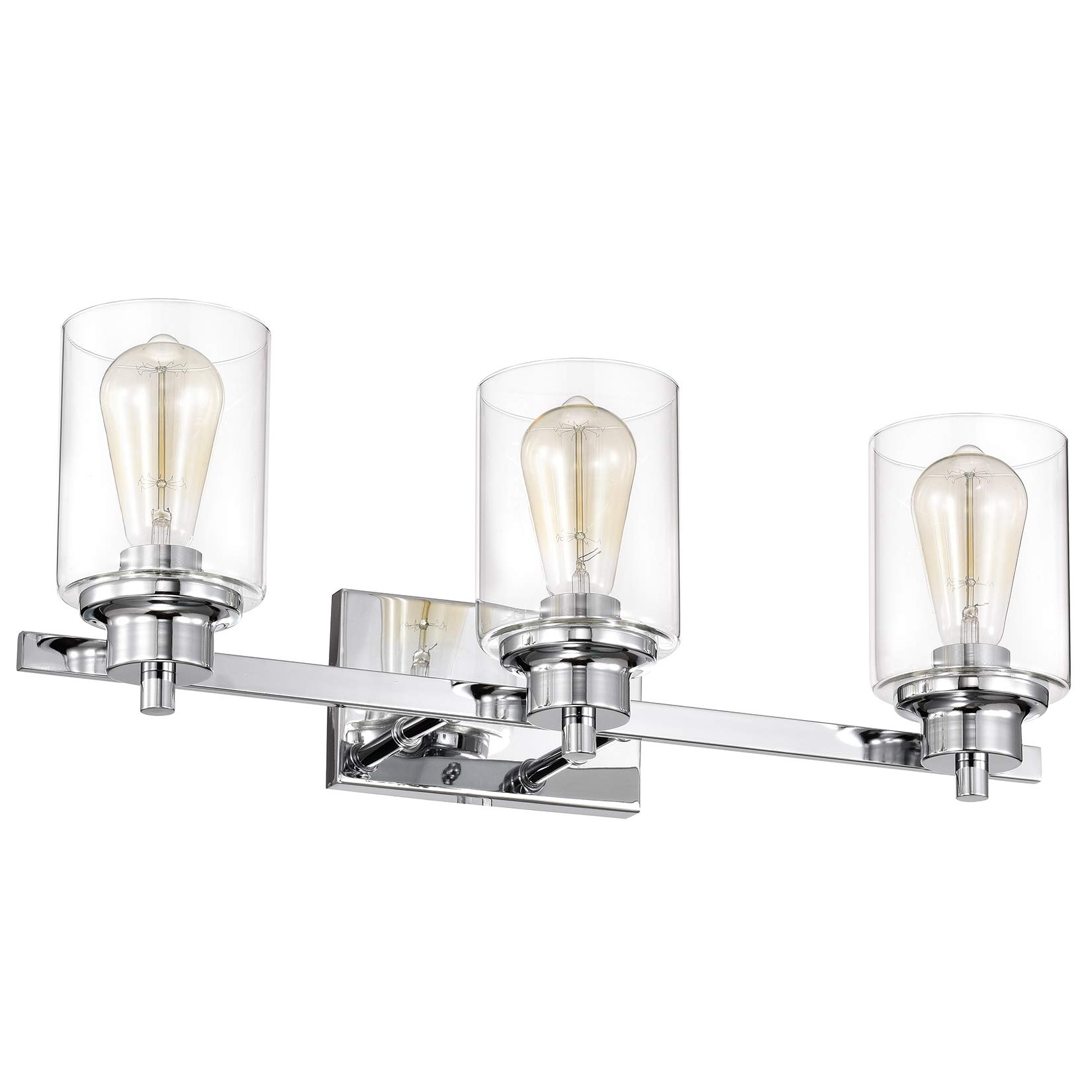 Chrome 3-Light Bathroom Vanity Fixture - Clear Glass Shade for Bathroom & Bedroom Lighting