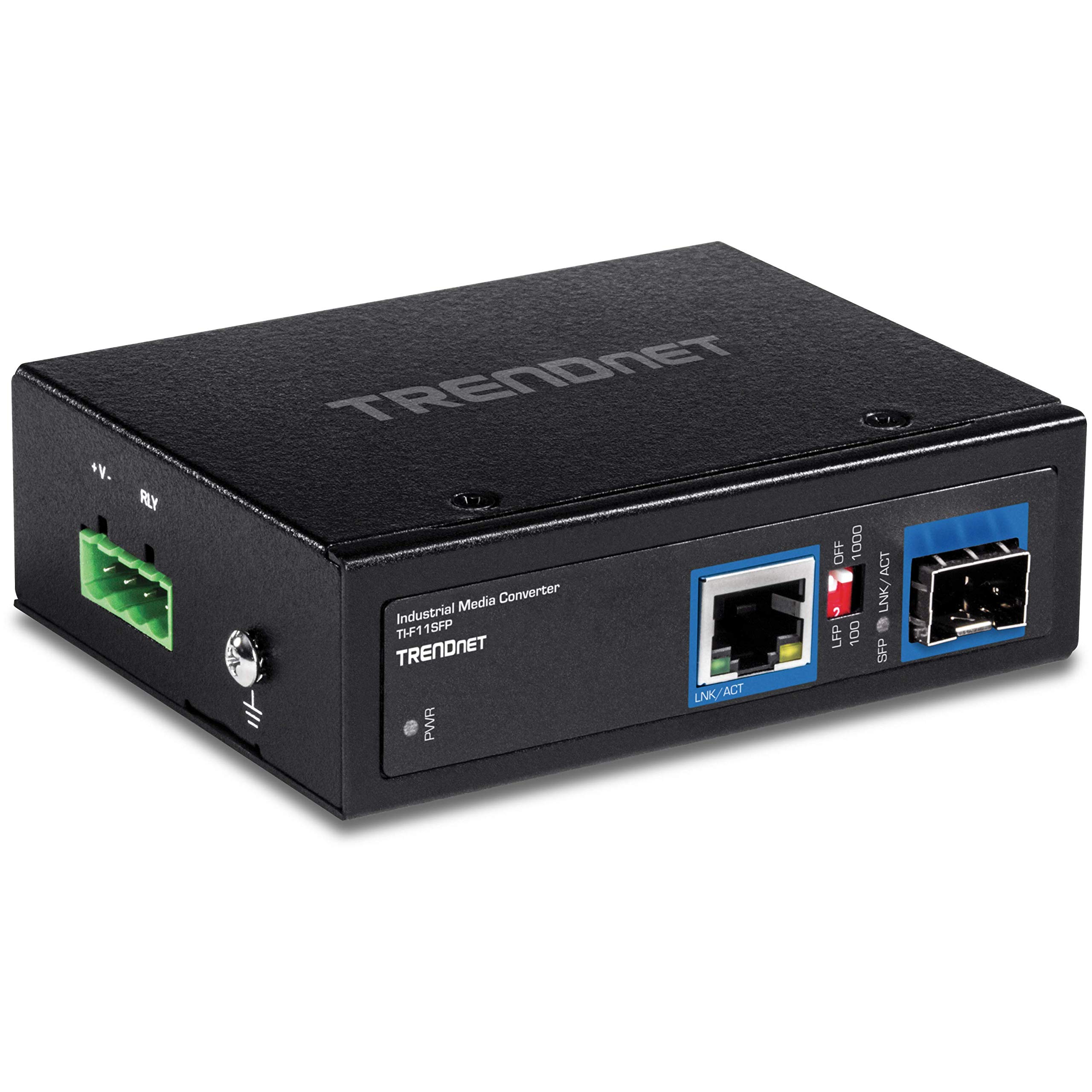 TRENDnet Industrial 1000Mbps Ethernet to SFP Media Converter | DIN-Rail & Wall Mountable | Supports Multi/Single Mode Fiber | for Harsh Environments & Industrial Networks | Power Supply Sold Separately | Black (TI-F11SFP) | Perfect for Factory Automation, SCADA Systems & Outdoor Networking