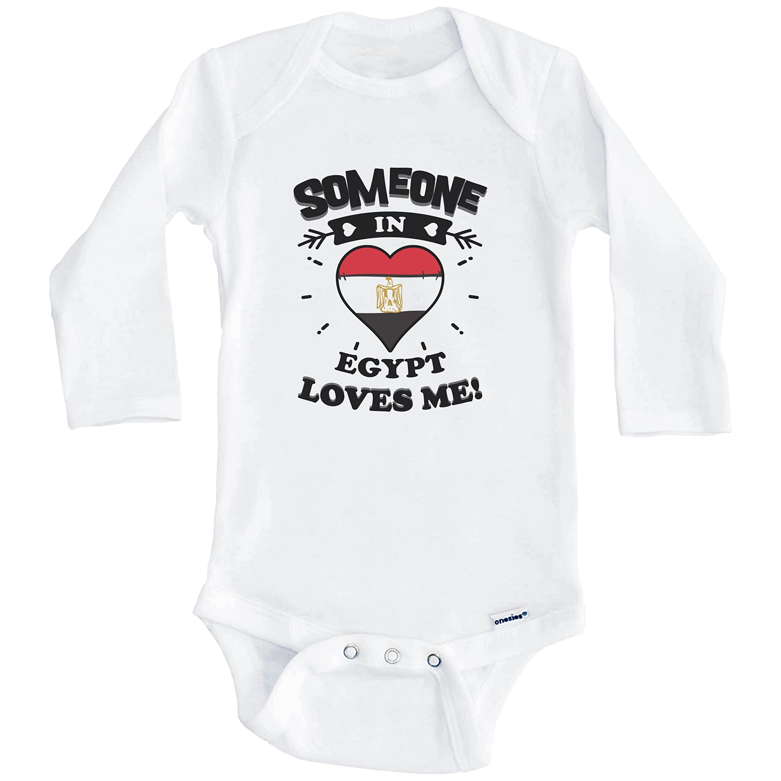 Egyptian Heart One Piece Baby Bodysuit - Long Sleeve Cute Infant Romper with 'Someone in Egypt Loves Me' Print - Perfect for Family Photos, Holidays & Cultural Celebrations