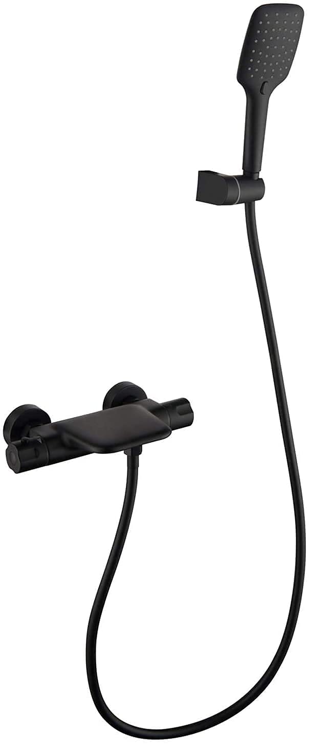 Premium Brass Bathtub Filler Mixer Tap with Waterfall Spout & Handheld Shower - Black Bathroom Faucet Set for Modern Luxury Bathing Experience | Perfect for Spa, Master Bath & Freestanding Tubs