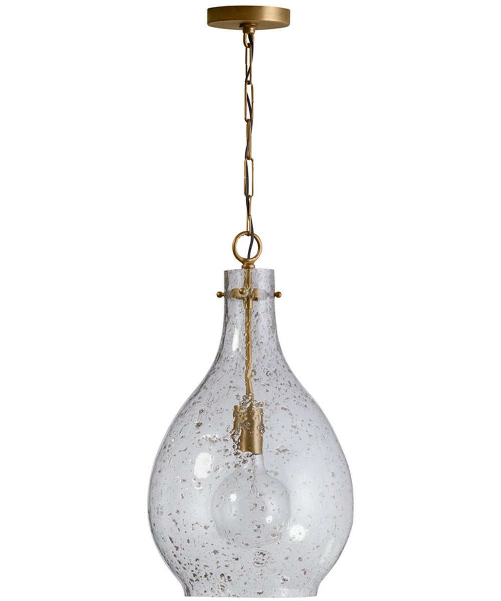 Vintage Patinaed Brass Single Light Pendant with Seeded Glass Shade - Perfect for Kitchen Island, Dining Room, or Entryway Lighting