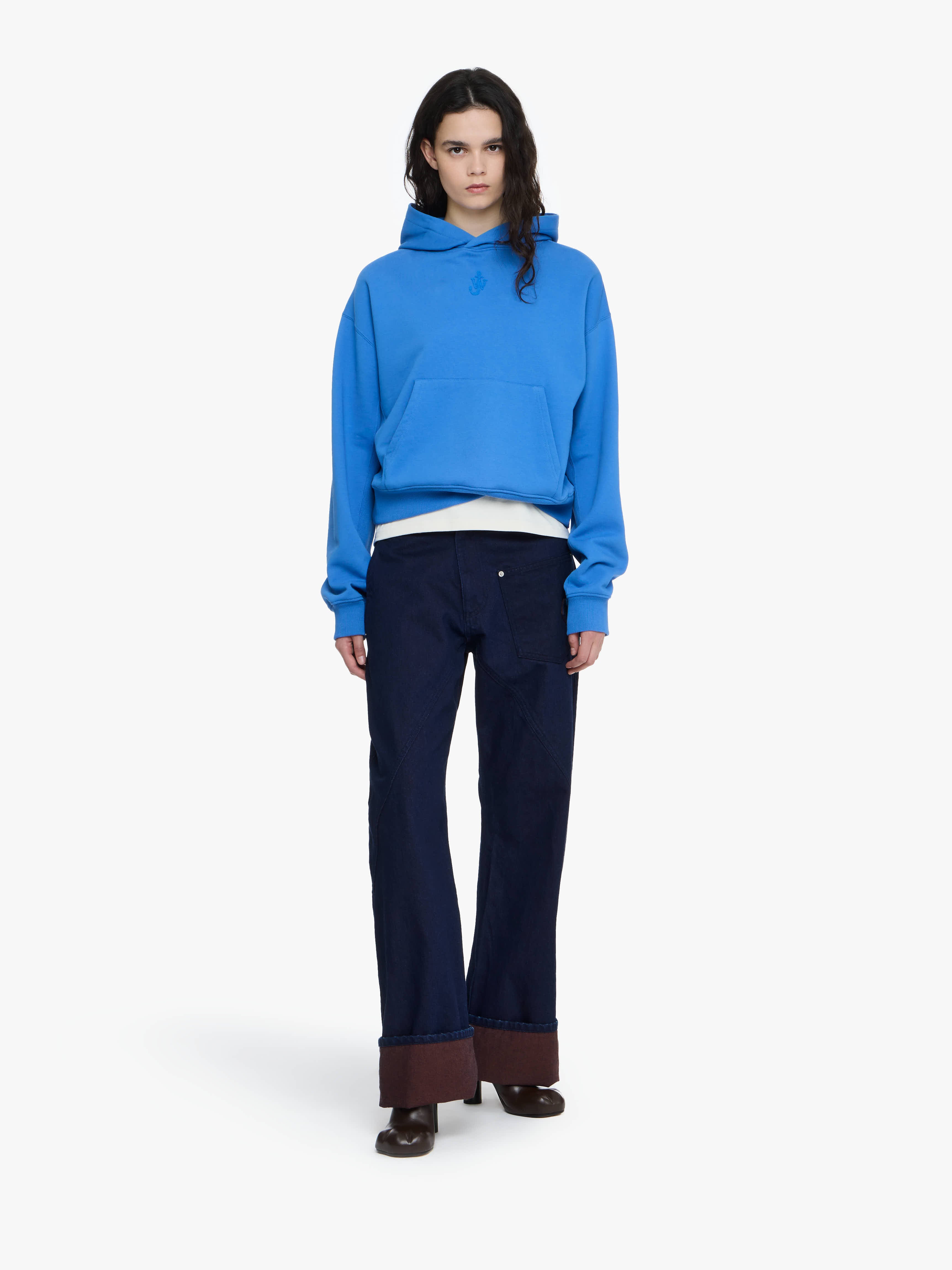 ANCHOR EMBROIDERY CROPPED HOODIE - Women's Fashion Streetwear Sweatshirt for Casual Outfits & Loungewear