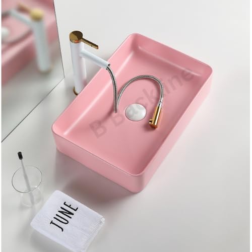 Ceramic Countertop Wash Basin - 24 x 13.5 x 4 Inch Pink Matte Bathroom Sink for Vanity, Powder Room & Living Room Decor | Modern Art Basin for Small Spaces & Luxury Homes