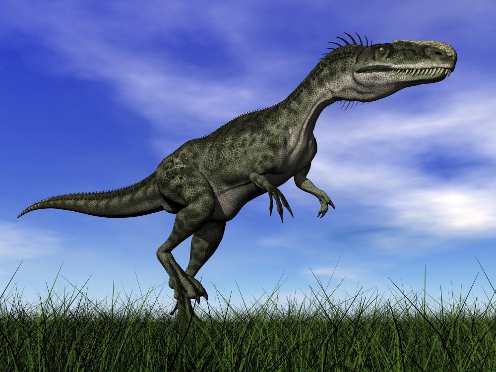 Monolophosaurus Dinosaur Walking in Grass Poster Print - 32x24 Inches - Premium Wall Art Decor for Home, Office, or Classroom | Perfect for Dinosaur Lovers & Jurassic Theme Rooms